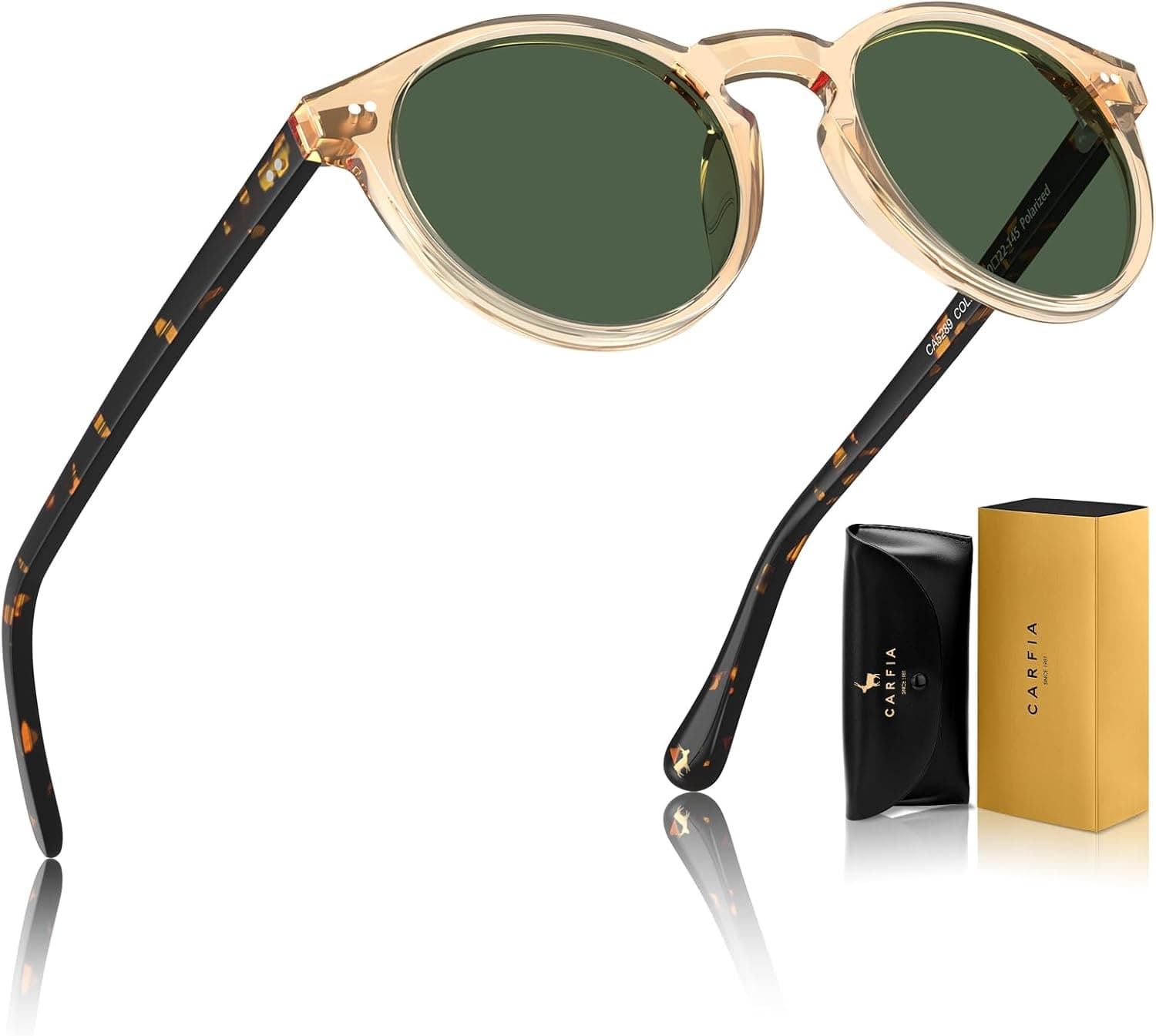 CARFIA Mens Sunglasses Retro Polarised Eyewear UV400 Protection Round Frame in Acetate CA5289