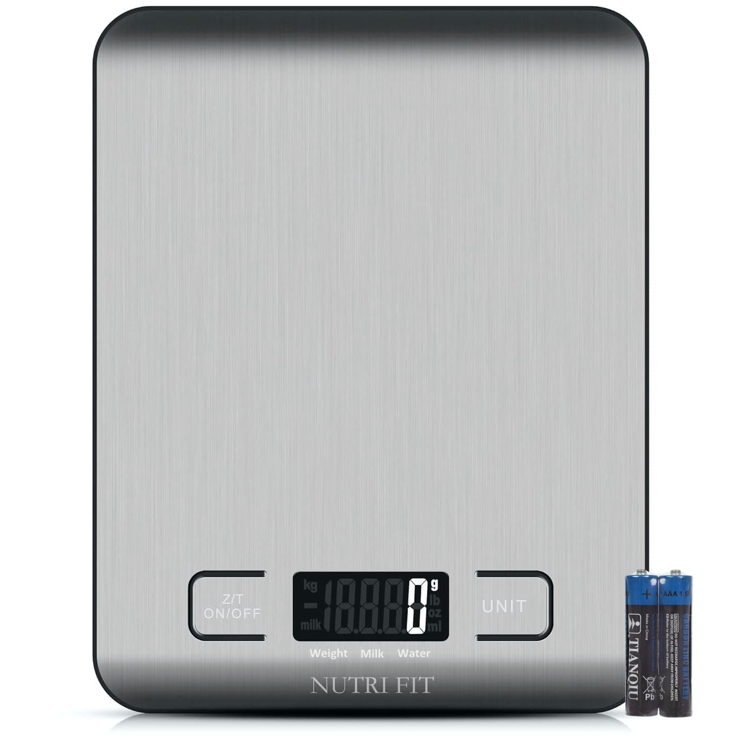 NUTRI FIT Digital Kitchen Scale Stainless Steel Ultra Thin Multifunction Food Weighing Scale Backlit LCD 5KG/11lb, 2*AAA Batteries Included(Silver-Grey)
