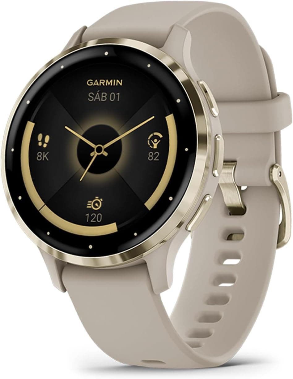 Garmin Venu 3S, Smartwatch Premium con GPS, AMOLED, Funciones avanzadas de Salud y Forma física, más de 30 Aplicaciones Deportivas, 10 días de autonomía, Beige Gold