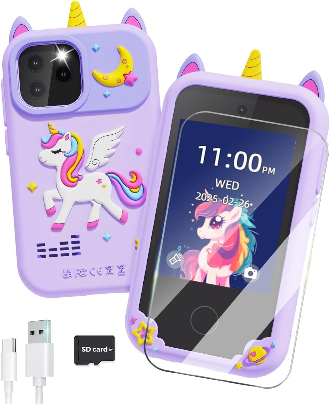 Kids Phone Toys, Christmas Birthday Gifts for 3 4 5 6 7 8 years old Girls Boys,2.8" Touchscreen Toddler Learning Toys, Preschool Travel Toy, Dual Camera, Games, Music, 8G SD Card Purple