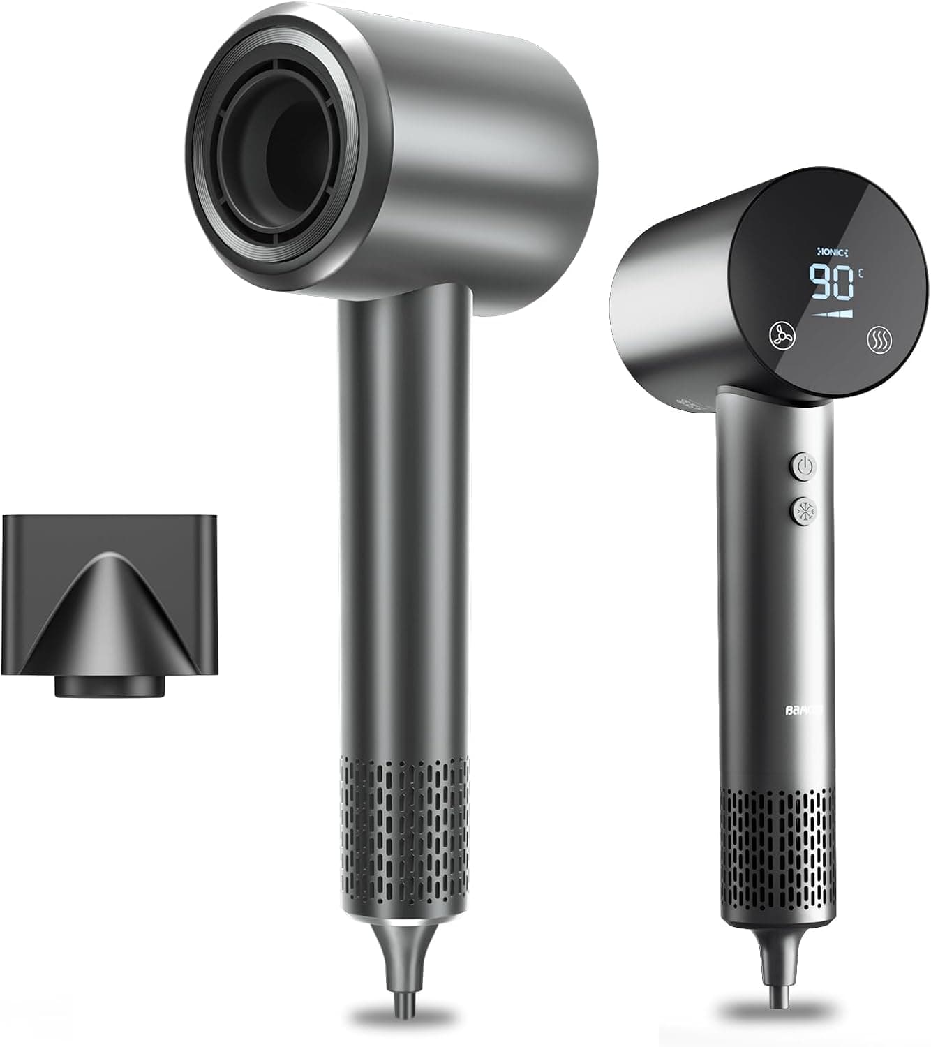 Phon Capelli Asciugacapelli Professionale Ionico 1500W per viaggio HD temperatura touch screen ionico 4 impostazioni di temperatura e 3 di velocità(Grigio scuro)