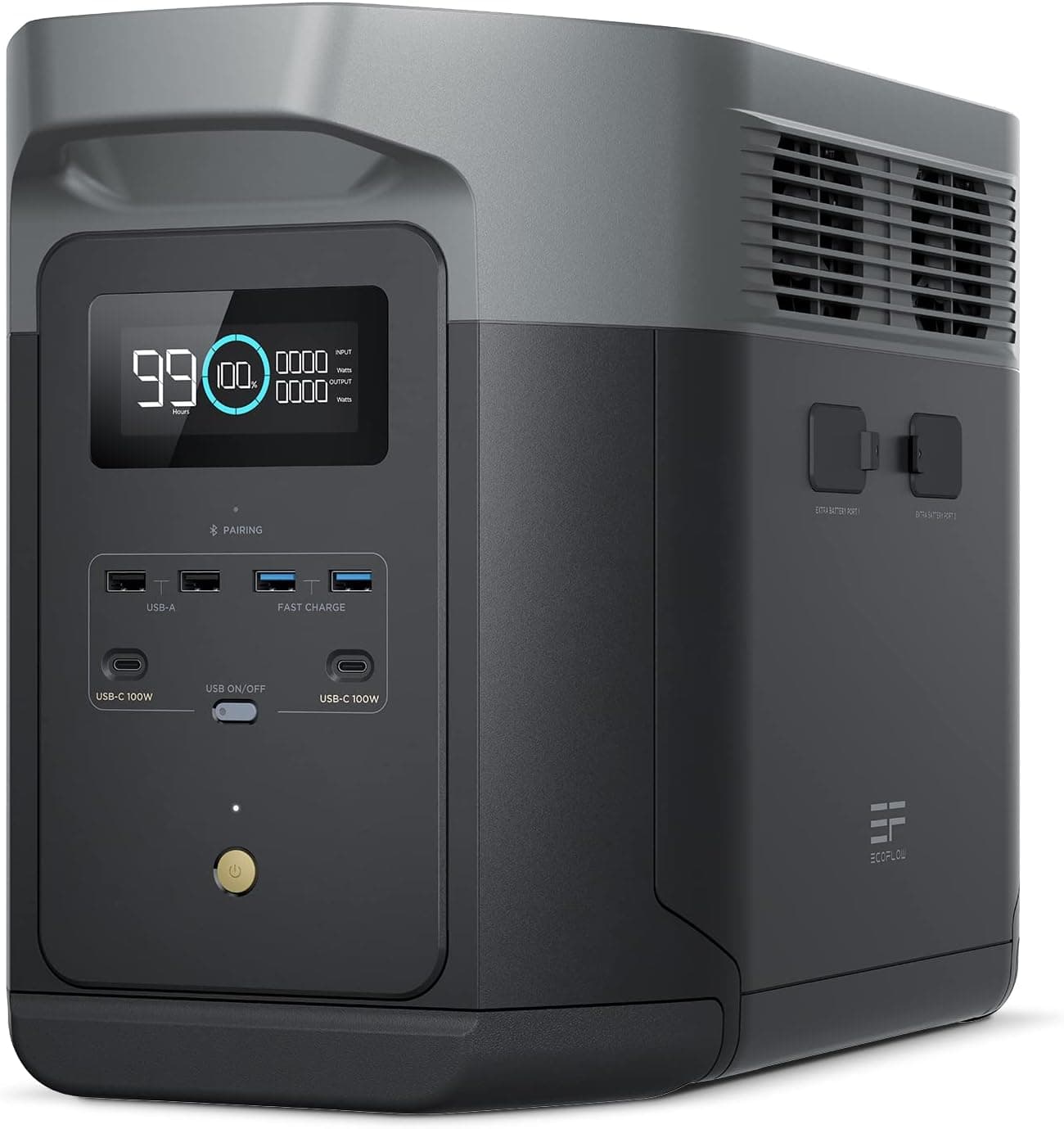 Station électrique portable EcoFlow DELTA 2 Max, capacité 2048Wh, batterie LFP 3 000 cycles, recharge rapide, puissance de sortie 3100 W, générateur solaire silencieux, pour la maison/camping/voyages
