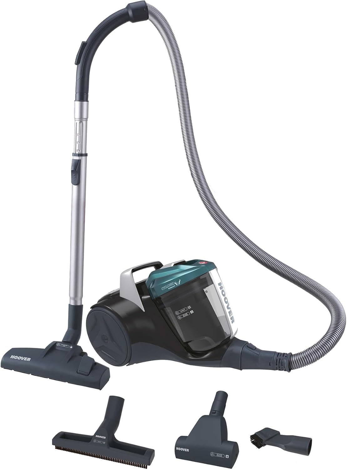 Hoover BR71_B30, Aspirapolvere a traino senza sacco, 700 W, 2 litri capacità bin, 78 Decibel, Mini turbo spazzola, Nero/Verde/Grigio Fumo