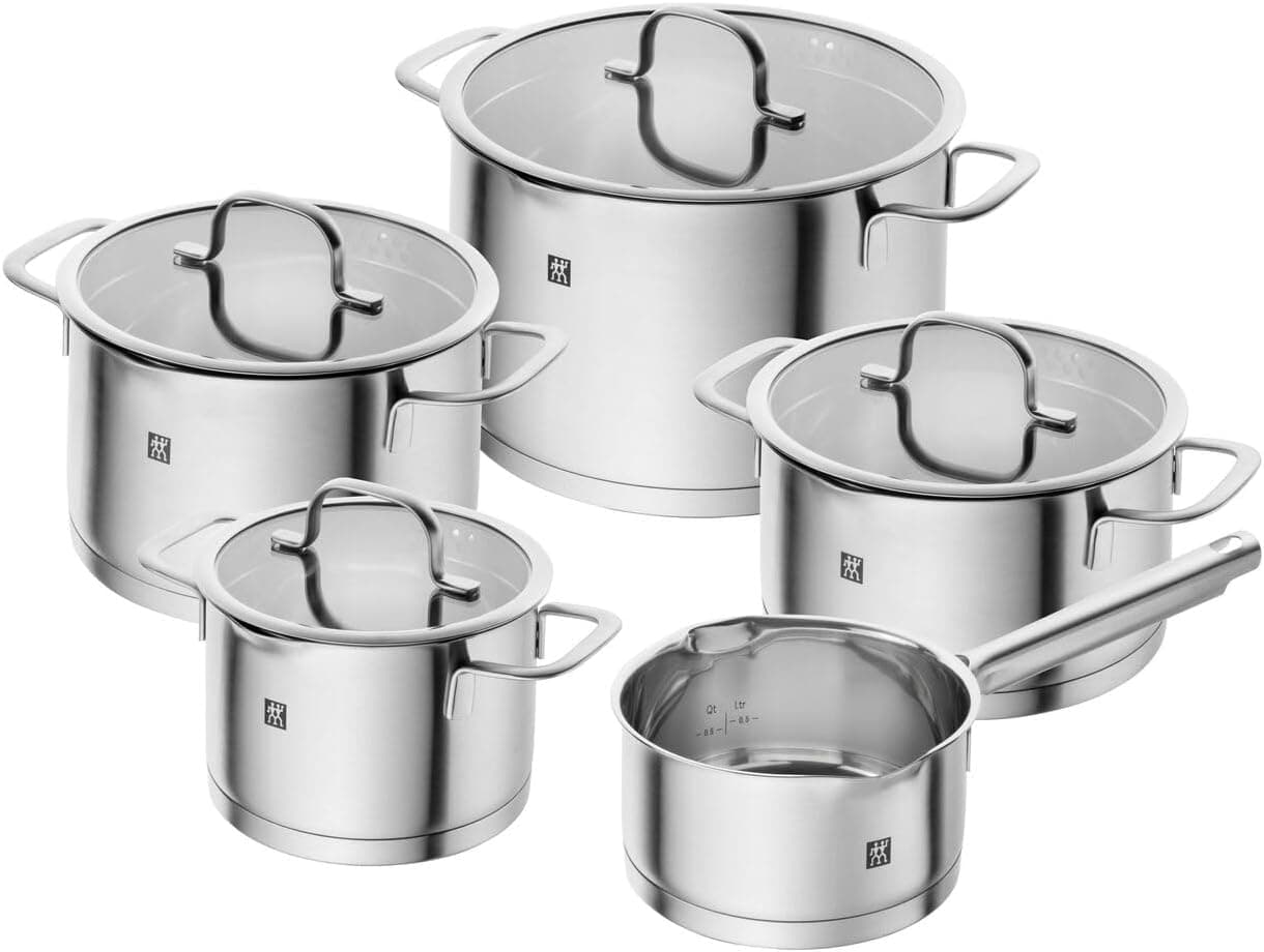 ZWILLING TrueFlow Kochtopf-Set 5-teilig, Mit Ausgießfunktion, Induktionsgeeignet, Unbeschichtet, Edelstahl, Silber