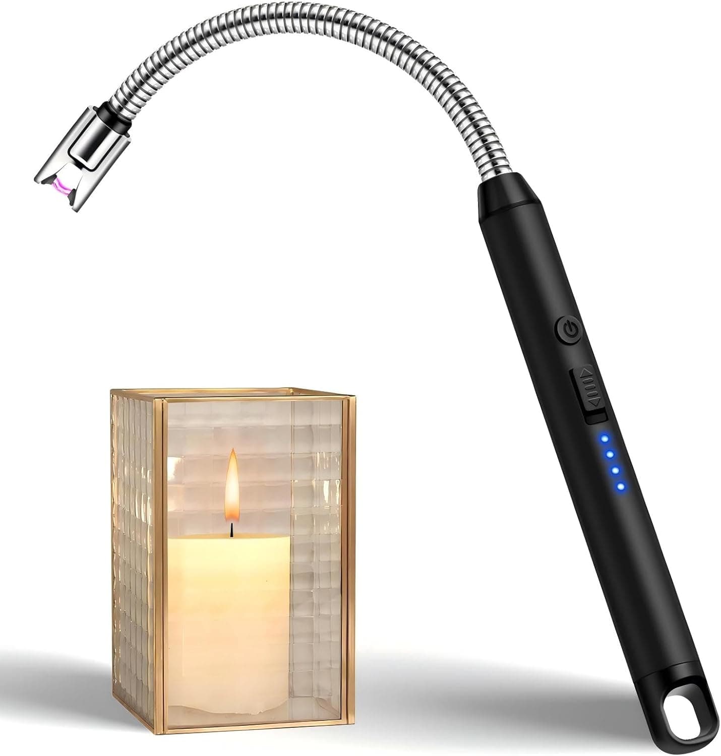 Candle Lighter, Electric USB C Rechargeable Lighter Flameless & Windproof, Long Reach Electronic Lighter with 360° Flexible Neck & LED Display for BBQ, Candles, Grill, Fireplace - Gifts for Mum Women