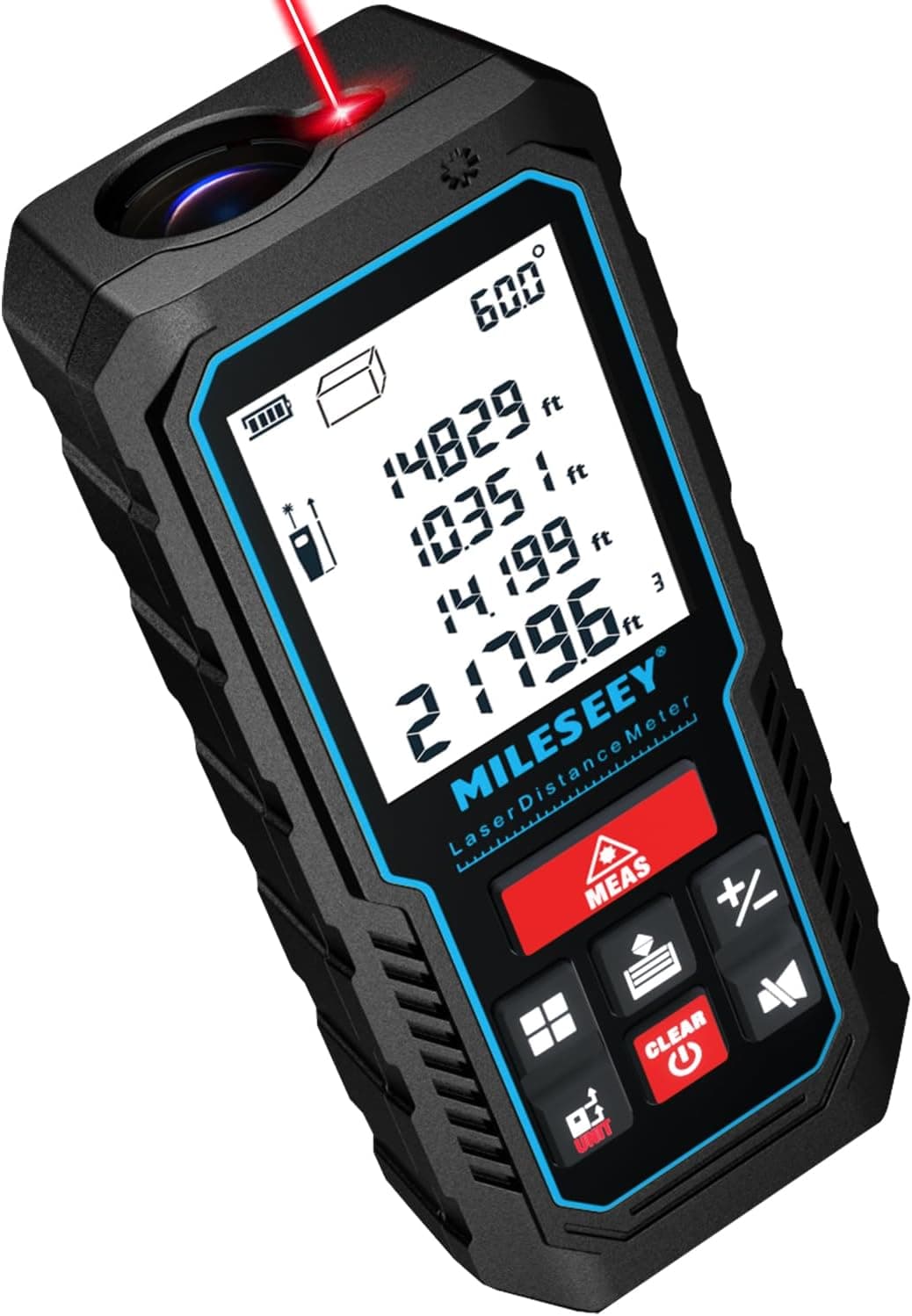 70M Laser Measure Device, MiLESEEY 229ft Digital Laser Tape Measure with Upgrade Electronic Angle Sensor, ±2mm Accuracy, Area Measurement, Volume and Pythagoras, 2"LCD Backlit, Mute, Battery Included