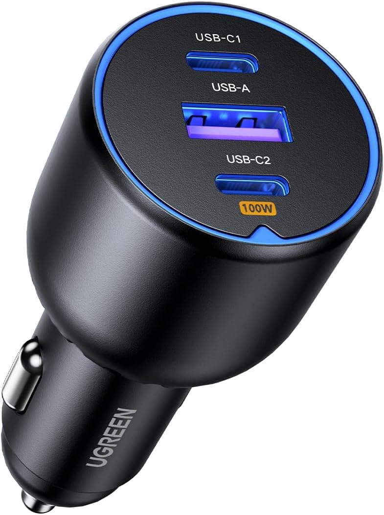 UGREEN 130W Cargador de Coche USB C, Car Charger Tipo C Carga Rápida con 3 Puertos, Compatible con iPhone 17 Pro MAX Air/16/15/14/13, Samsung Galaxy S25/24, Xiaomi, MacBook, iPad Pro, Air Mini