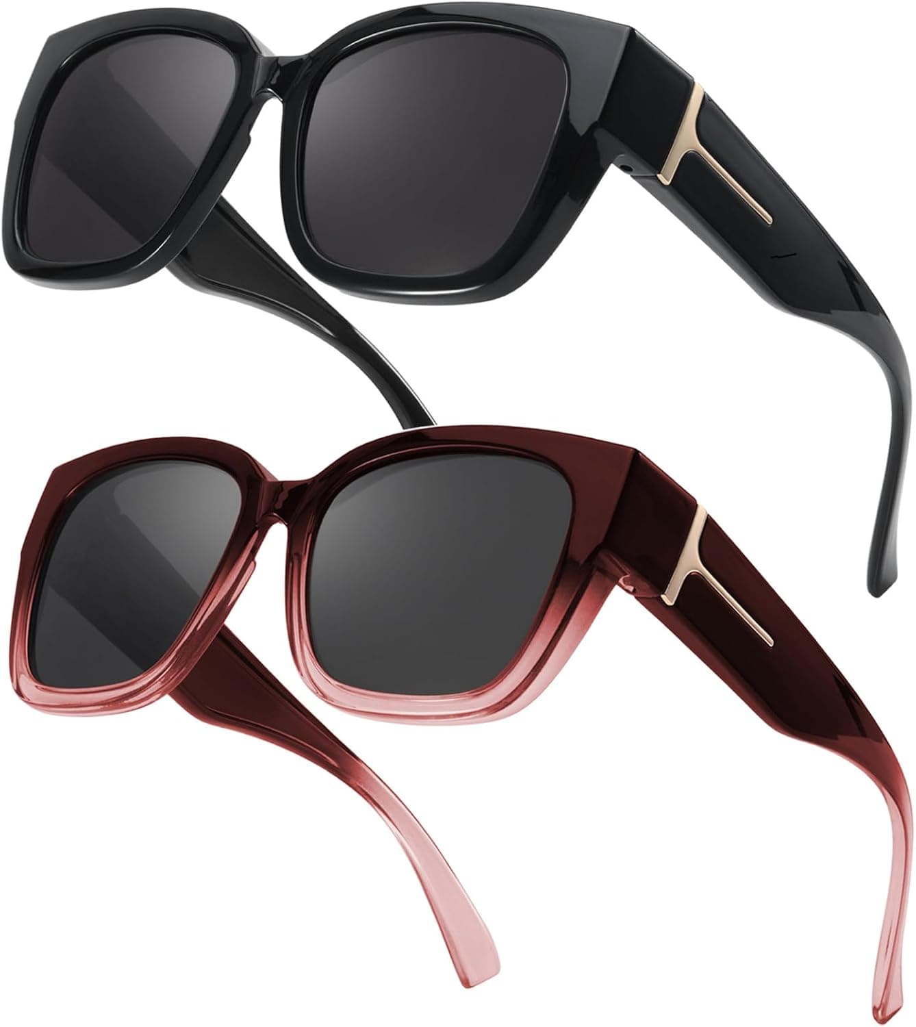Myiaur 2 Pack Over Glasses Sunglasses for Women Polarised Oversized Frame Sun Glasses with UV400 Protection, Driving & Outdoor
