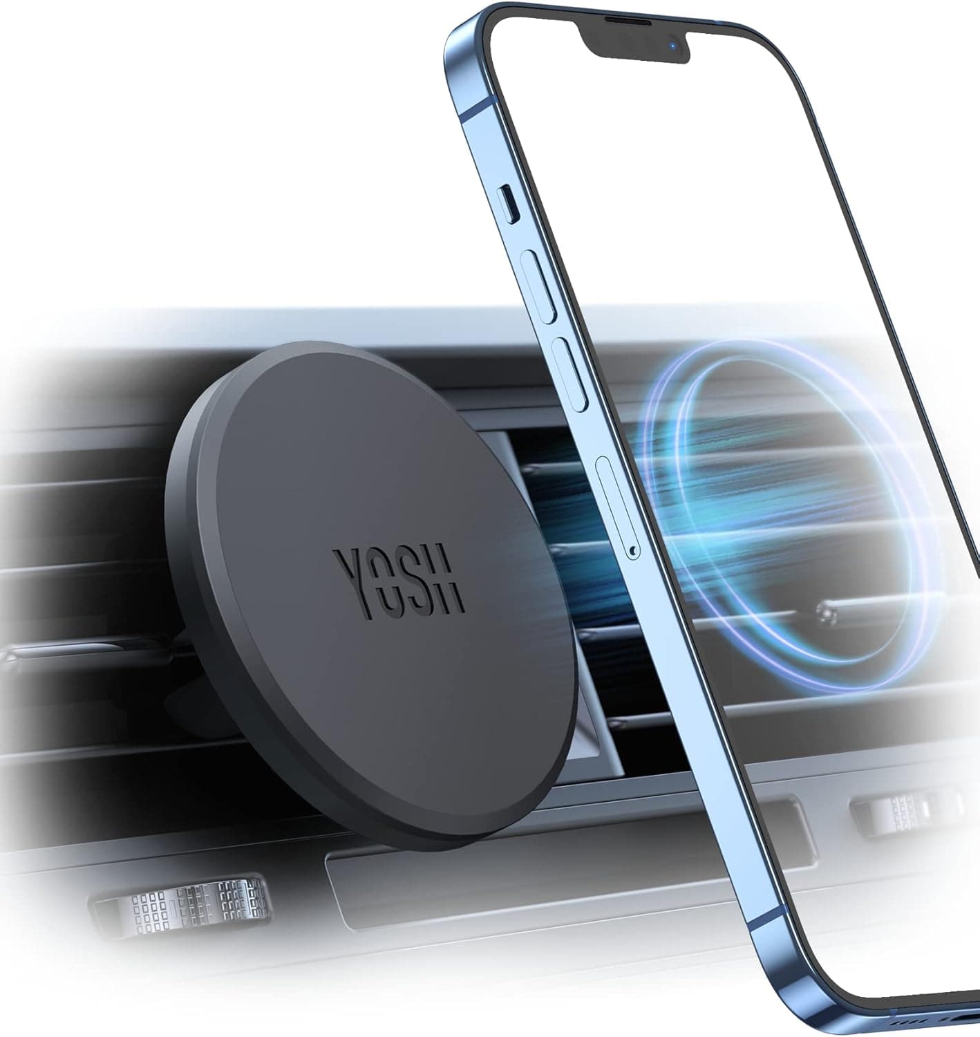 YOSH für MagSafe Autohalterung, [1-Sekunden-Installation & vollständiger Gummischutz], Ultra-Stabiler Lüftung Handyhalterung Auto mit N55 Magnet, für iPhone 17/16/15/14/13/12 Serie, ohne Metallplatte