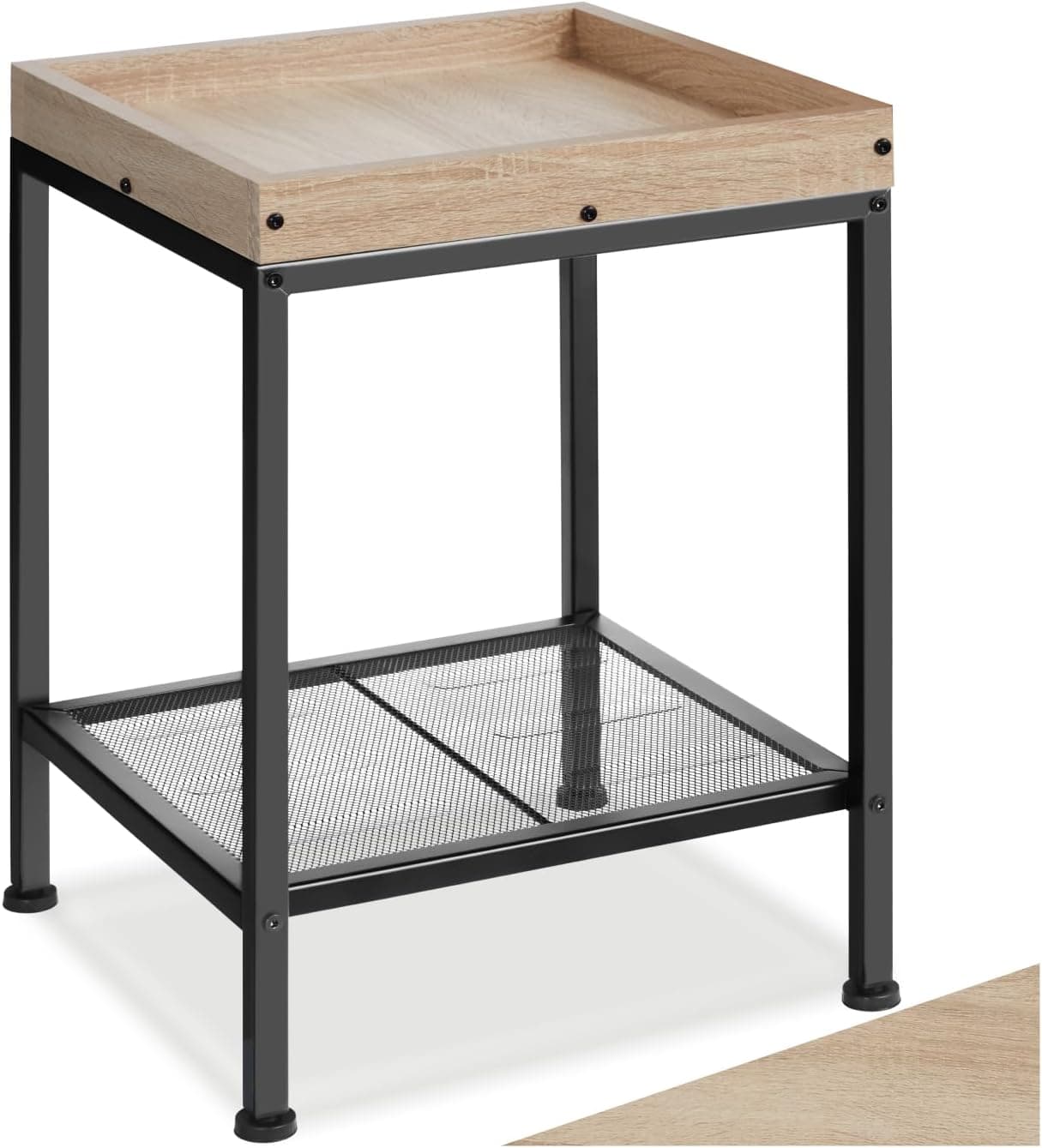 tectake® Mesa Auxiliar Salon, Mesita Auxiliar, Mesa para Sofa, Mesitas de Noche, Decoracion Hogar, con Bandeja Superior - 41,5 x 41 x 56 cm Madera Industrial Clara, Roble Sonoma