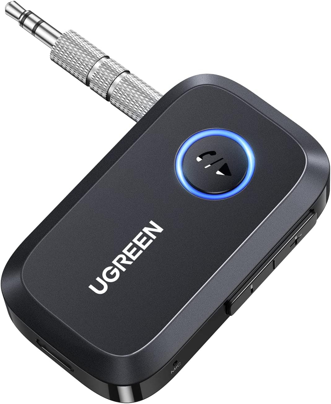 UGREEN Ricevitore Bluetooth 6.0 con Jack 3,5mm con Multifunzioni Pulsante Adattatore Auto Aux con Microfono per Altoparlanti Cuffie Chiamate in Vivavoce, Nero