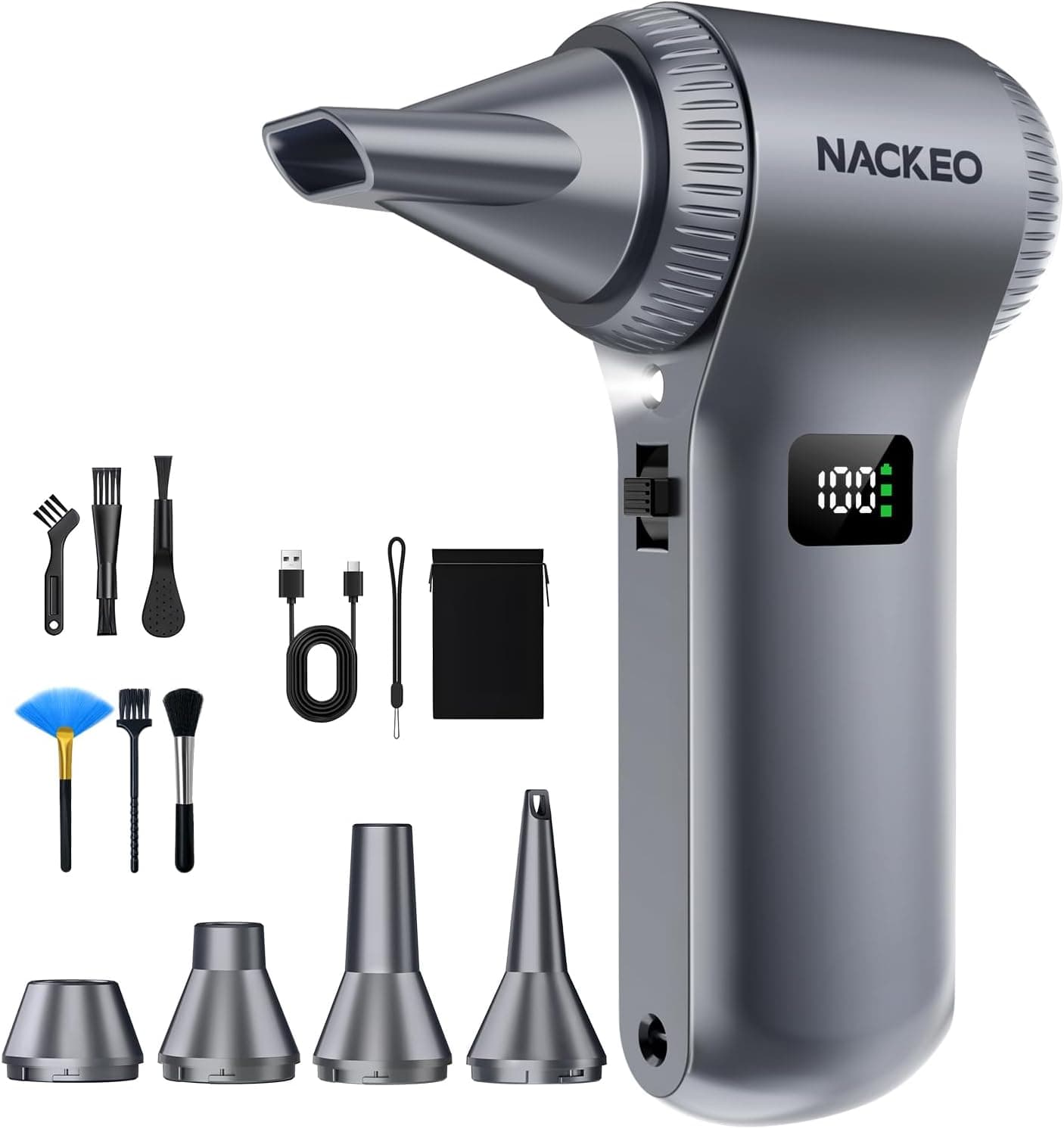 Soplador de Aire Eléctrico con 230.000 RPM,100 Velocidades Ajustables, Soplador de Polvo Equipado con Pantalla y Luz Auxiliar, Adecuado para Varios Productos Electrónicos, Hogar, Coche y Exteriores