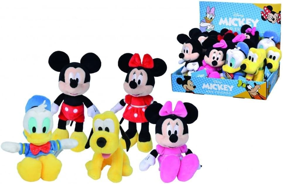 Simba Toys- Peluche Disney 20cm, Se enviará un Modelo aleatoiro Entre Estos: Mickey, Minnie Vestido Rojo, Minnie Vestido Rosa, Donald, Pluto, no se Puede Elegir Modelo, Todas Las Edades (6315870224)