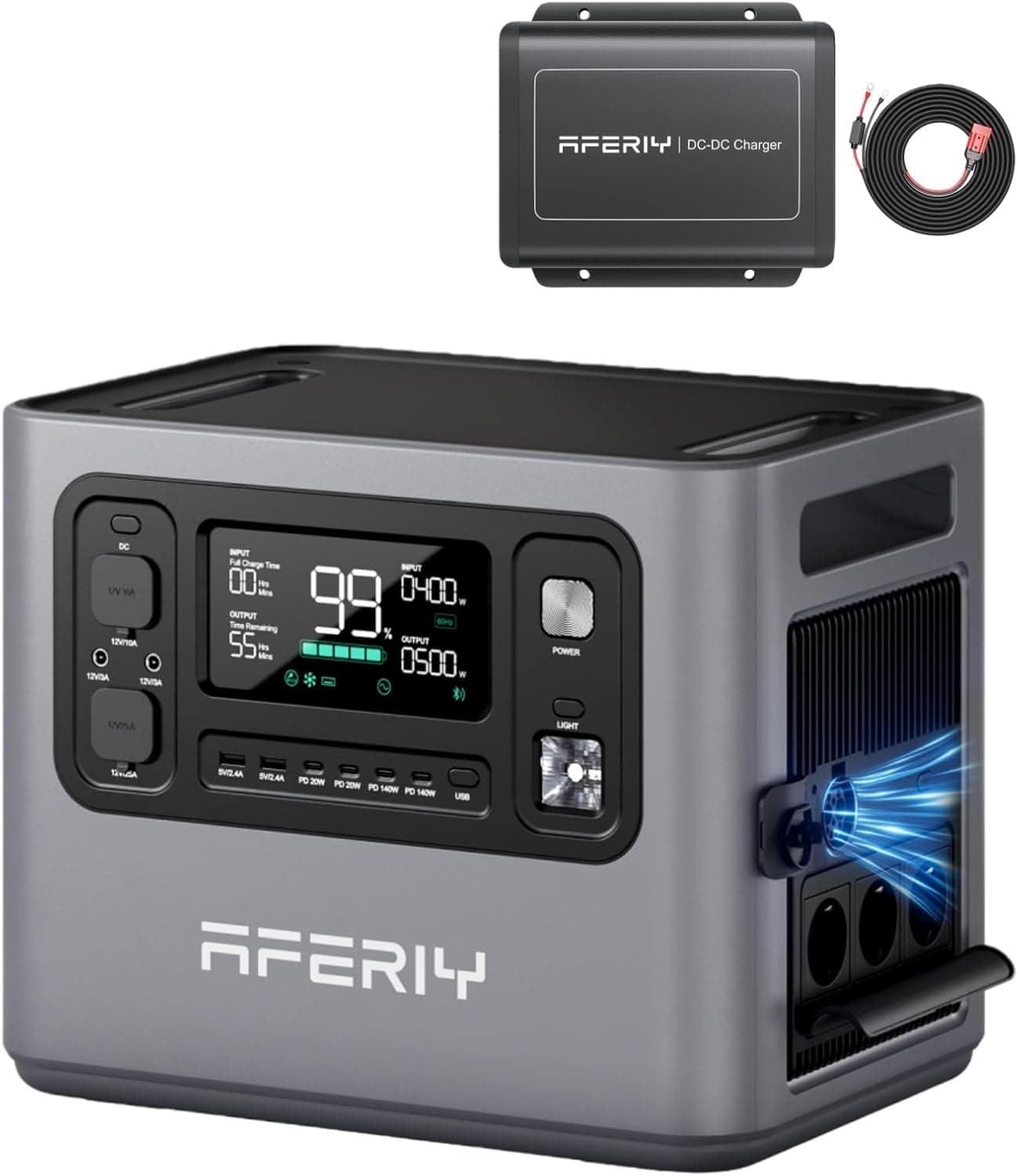 AFERIY P280 Station Electrique Portable 2800W, avec Chargeur de batterie 580W, P280 Ensemble - Generateur Electrique Portable avec Chargeur Rapide DC-DC pour Usage Domestique/Camping/Panne de Courant