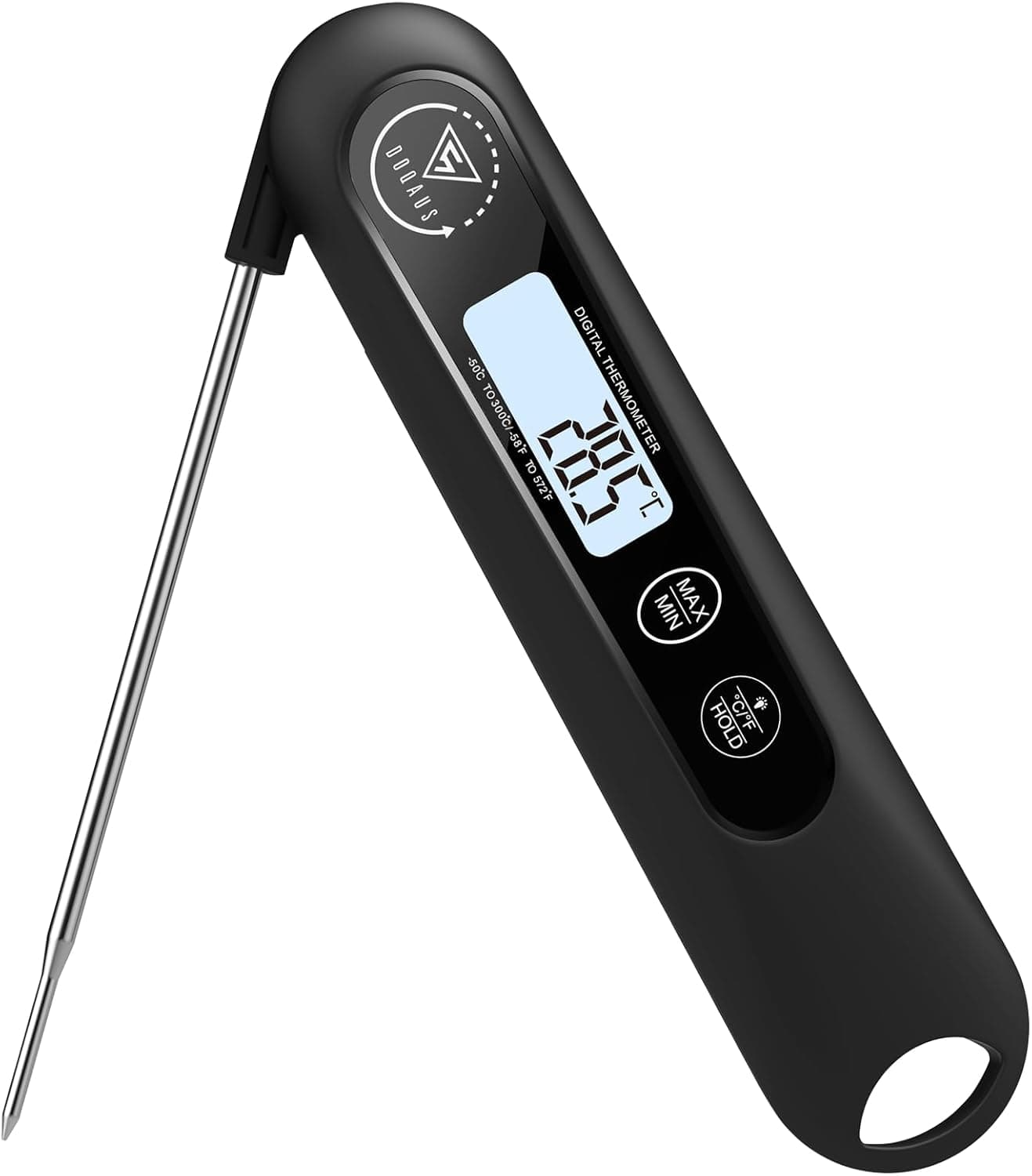 DOQAUS Meat Thermometers, 3S Instant Read Food Thermometer, Accurate Meat Thermometer Probe With Backlight, Foldable Long Probe, Auto On/Off, Cooking Thermometers for Kitchen, BBQ, Water, Milk(Black)