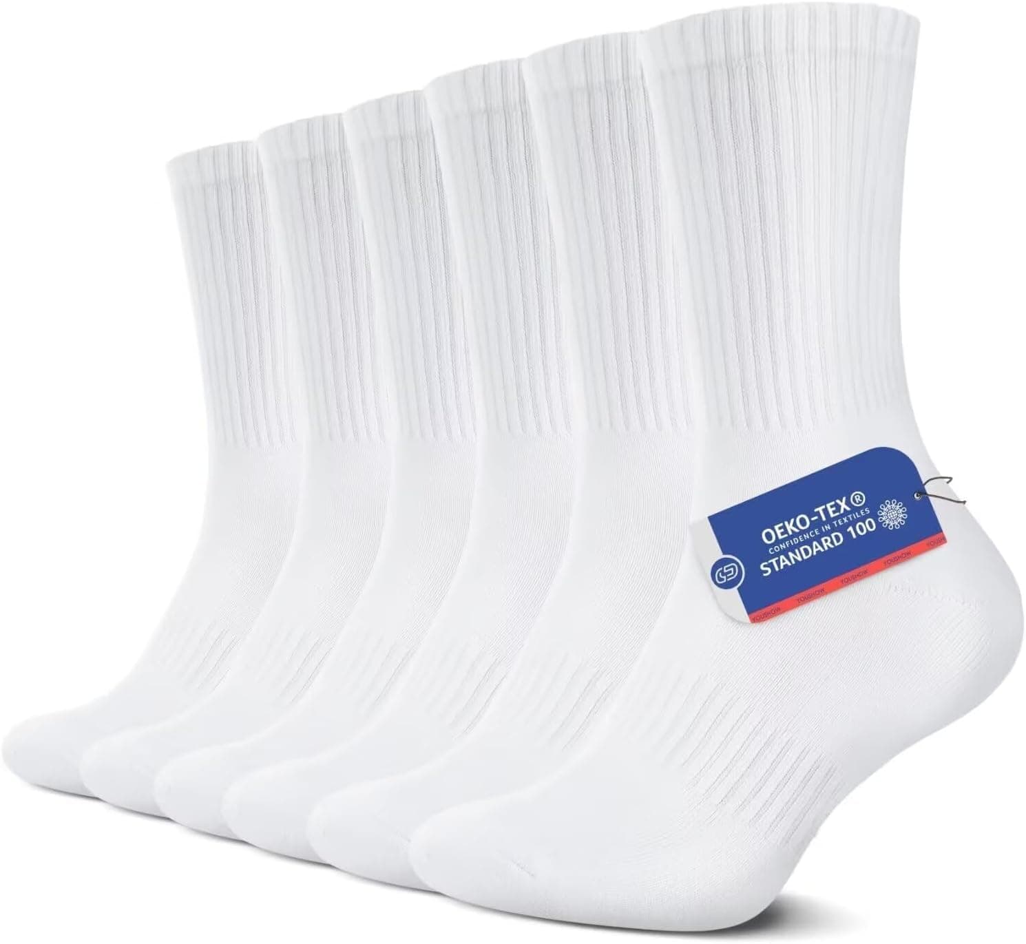 YouShow Sports Socks for Men & Women 6 Pairs, Cushioned Crew Socks Cotton Gym Running Socks for Work Walking Hiking Golf