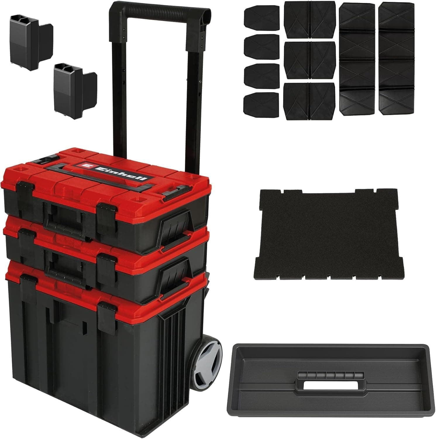 Einhell E-Case Tower Set di valigie originali (massimo 120 kg, composto da 3 valigie con accessori, conservazione e trasporto di accessori e attrezzi, impilabili, collegabili)