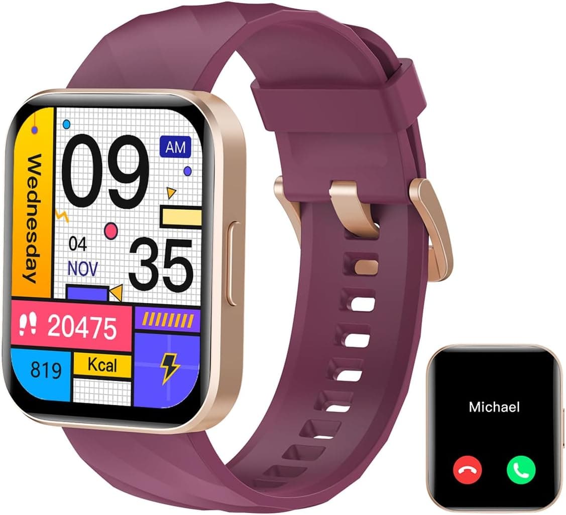 RUIMEN Orologio Smartwatch Donna Chiamata Bluetooth Contapassi con Cardiofrequenzimetro SPO2 Orologio Sportivo con Giochi Monitoraggio Sonno Sfondo Personalizzabile Cronometro Timer Sveglia Viola