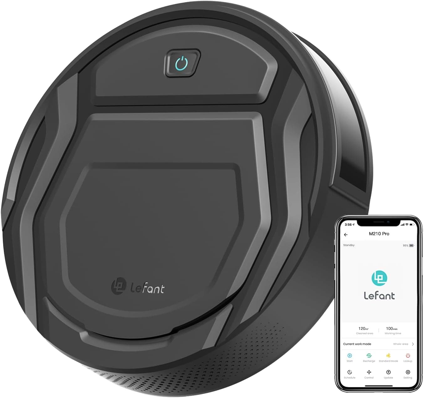Lefant M210P Staubsaugerroboter,2200 Pa, automatische Dockingstation, WLAN/Alexa/App, schlankes und leises Design, max 120 Min., intelligente Navigation, ideal für Tierhaare und Teppiche,Schwarz