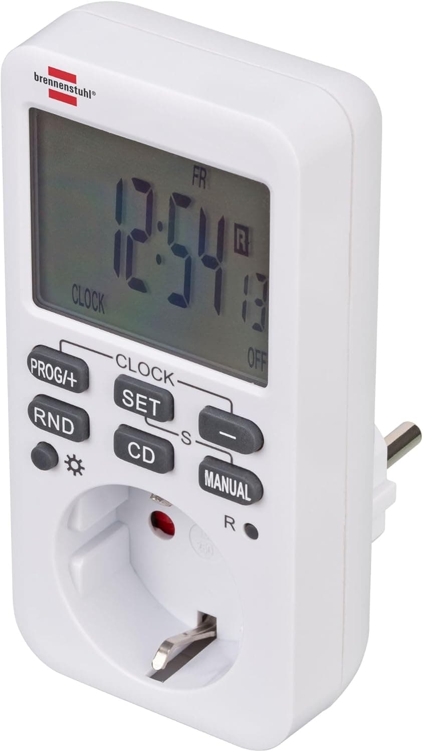 Brennenstuhl Comfort-Line Digitale Wochenzeitschaltuhr, digitale Timer-Steckdose (Wochen-Zeitschaltuhr für Innenbereich, Countdown-Funktion und mit erhöhtem Berührungsschutz) weiß