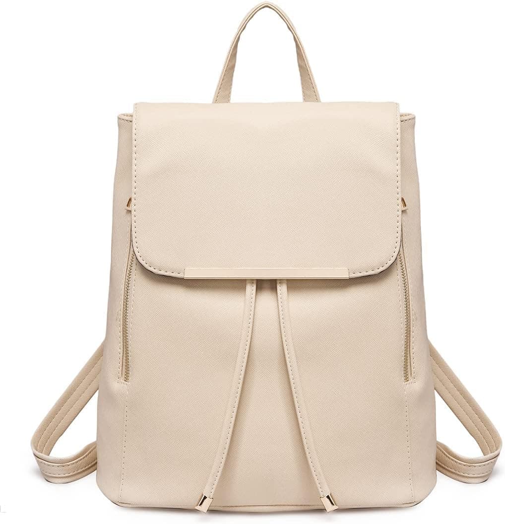 Miss Lulu Backpack Womens Fashion Backpacks Beige Backpack Ladies PU Leather Waterproof Daypack Medium School Work Travel