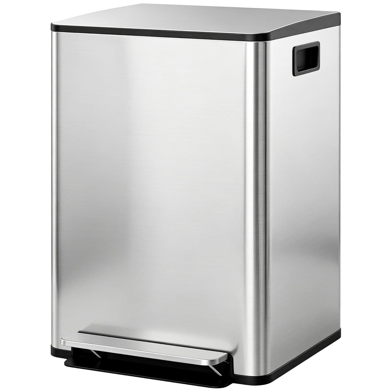 HOMCOM Mülleimer Küche 2x30L Treteimer mit Softclose-Deckel Pedal Fingerabdruckfreie Edelstahl Mülltrennsystem mit 2 Fächer recycelbare Abfälle Abnehmbarer Inneneimer Silber 47,7x37,5x66,8cm