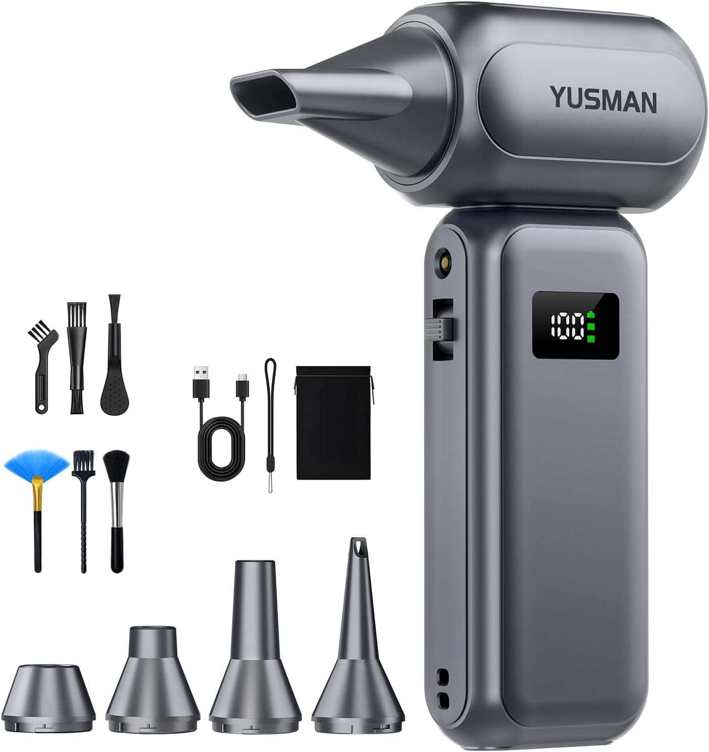 YUSMAN Soffiatore ad Aria Compressa Turbo da 350000 RPM, Soffiatore Elettrico ad Alte Prestazioni con Controllo Velocità 0~100 e Luce LED, Potenza Professionale per Auto, Elettronica e Outdoor