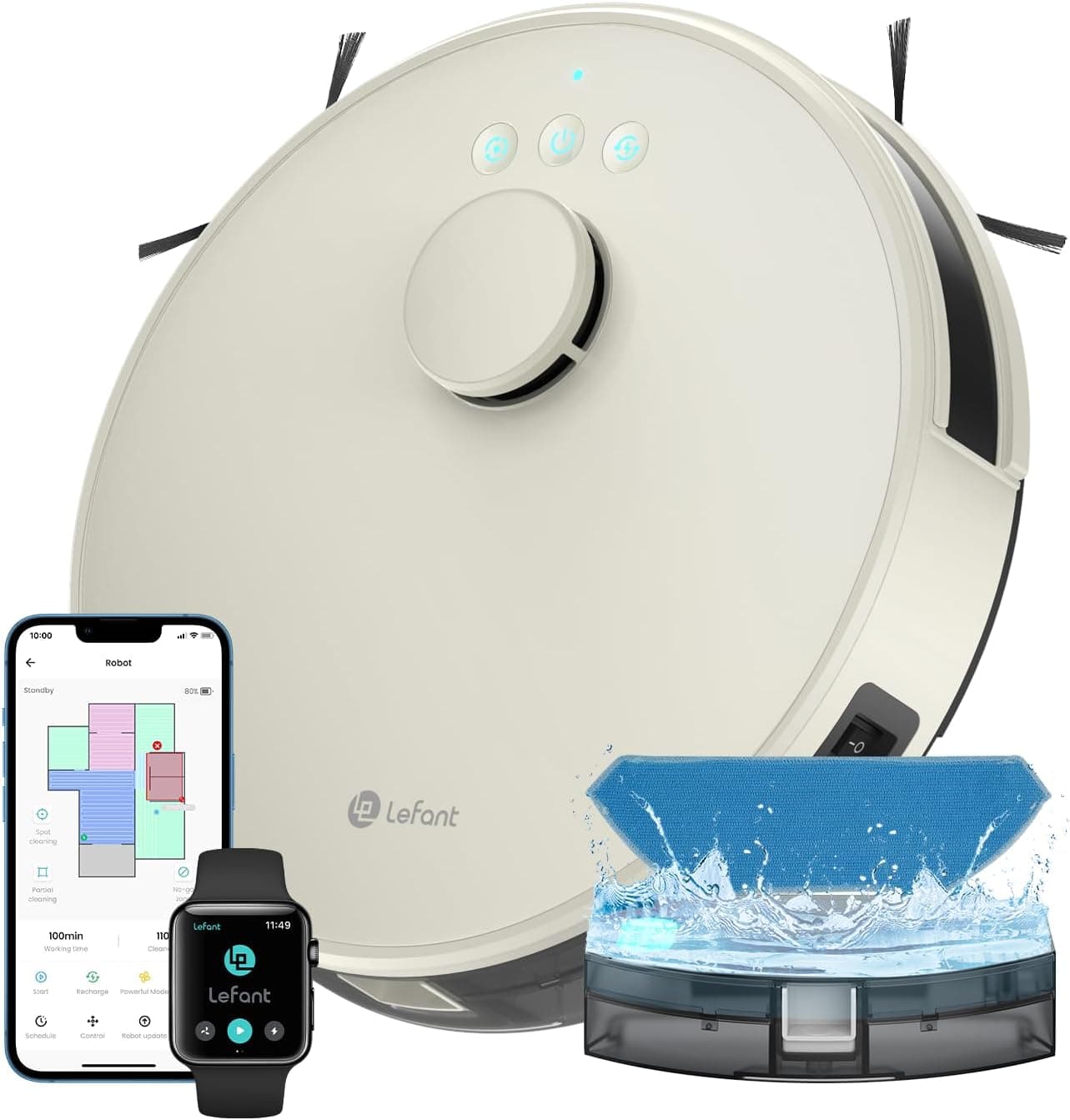 Lefant M1 Robot Aspirapolvere Lavapavimenti con Mappatura Laser dToF, Doppia Spazzola Laterale, 5500Pa, Batteria 4000mAh 200 Min, Controllo APP Alexa Google, Design Slim per Case Moderne, Champagne