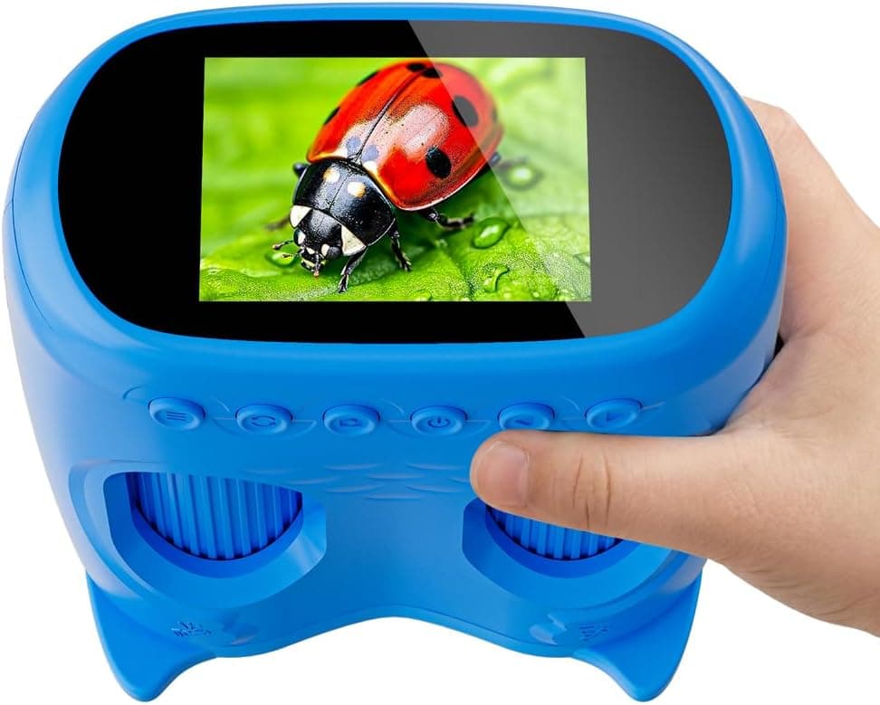 1000X 2-in-1 Handheld Microscope and Binoculars for Kids, Temodu 4K 2.0" Screen Educational Science Kit Digital Microscope, Rechargeable Mini Pocket Binoculars, Birthday, Ages 3+ (Blue)