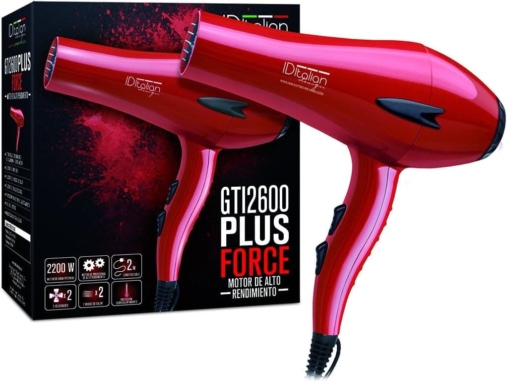 ID Italian Design - Asciugacapelli Professionale GTI 2600 Force Plus | Potenza 2200W - Motore AC ad Alte Prestazioni - 2 Velocità e 3 Modalità di Riscaldamento - Colore Rosso