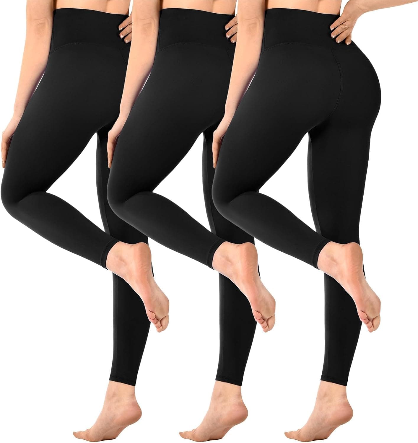 Sinophant - Leggings da donna, a vita alta, opachi, neri, per palestra, yoga, sport, confezione da 3