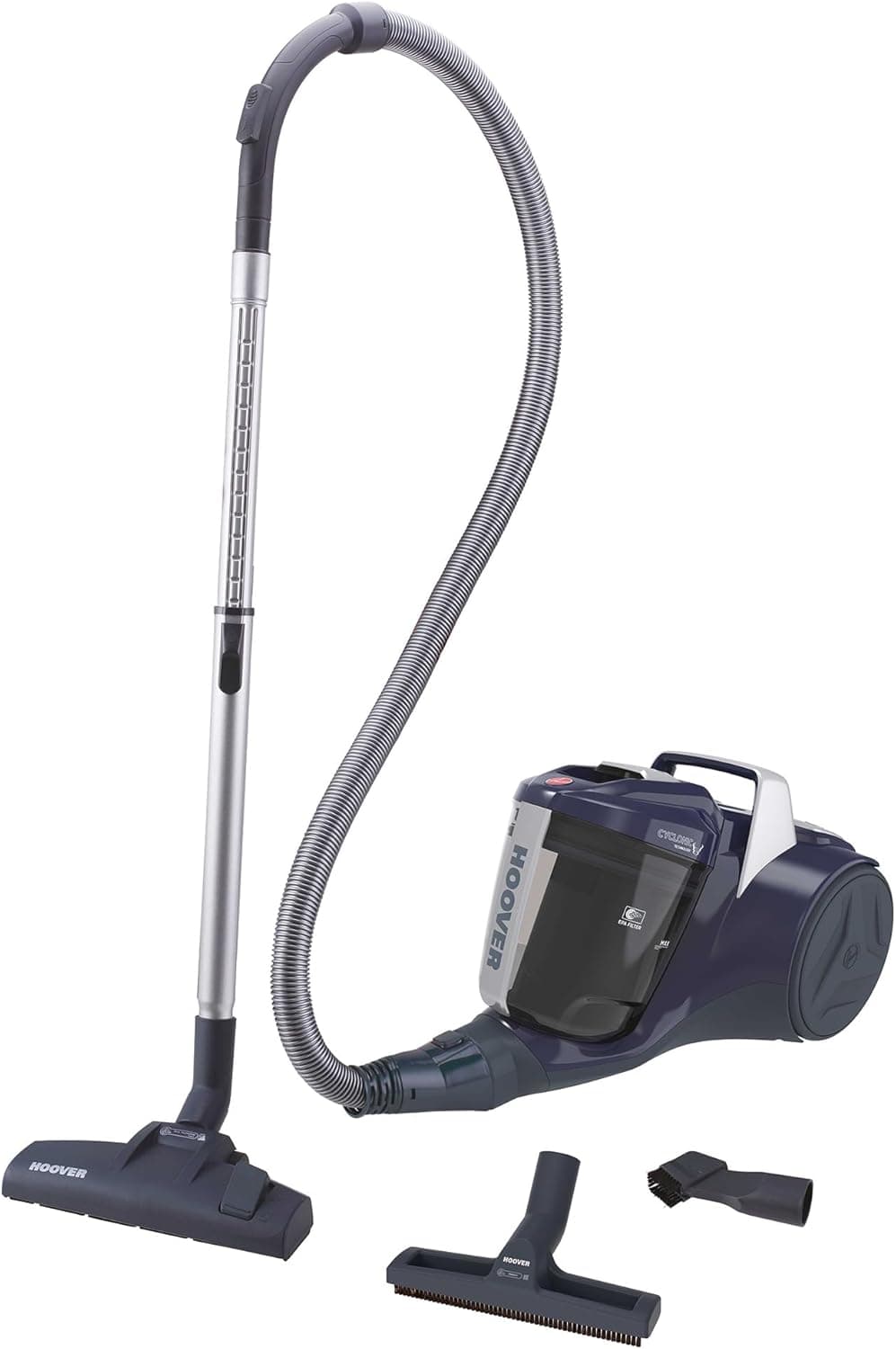 Hoover Breeze BR71_BR20011 Aspirapolvere a Traino senza Sacco, Ciclonico, Spazzola Parquet, Accessori Integrati, 700W, Blu Navy [Classe di efficienza energetica A]
