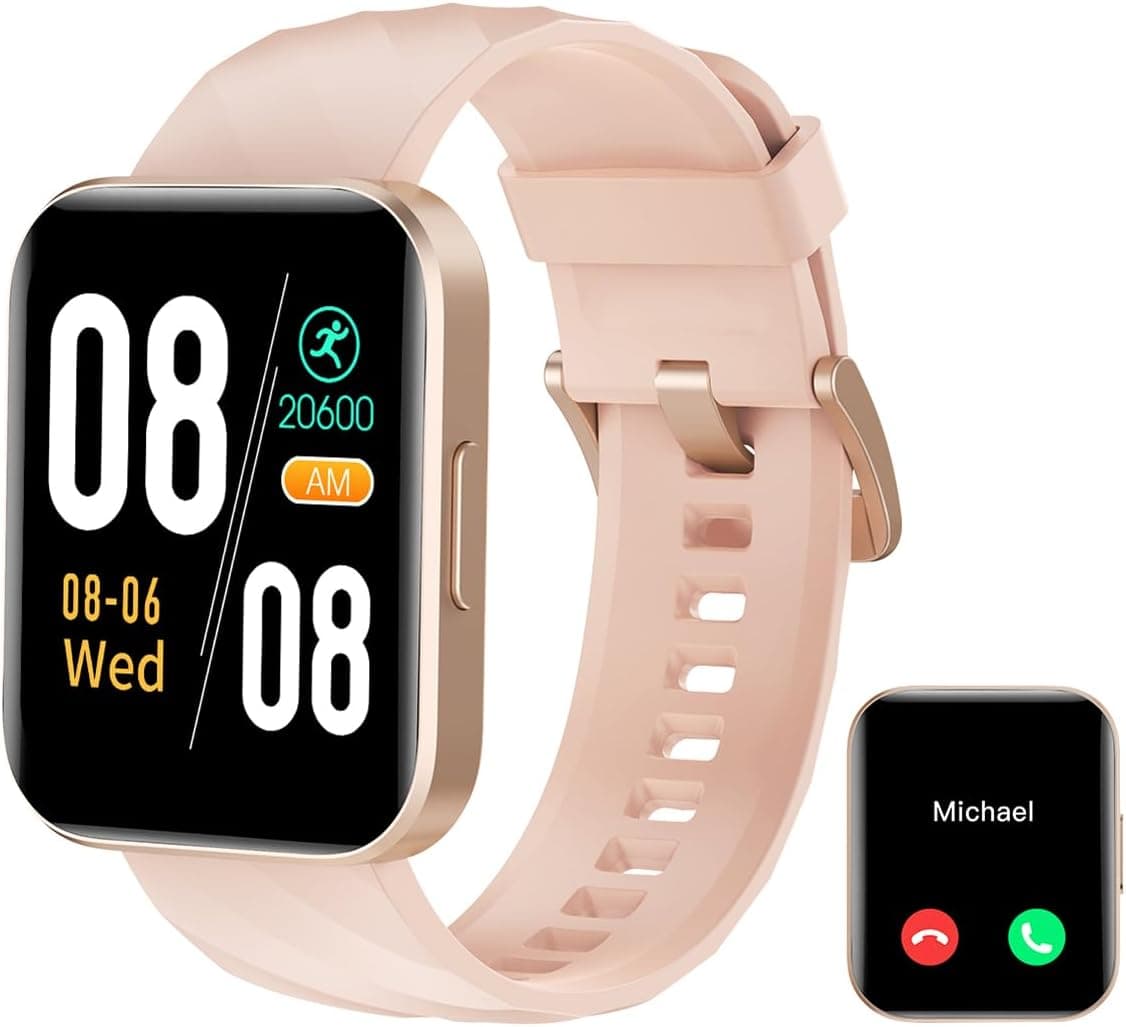 RUIMEN Smartwatch Donna Chiamate e Whatsapp Smart Watch con Saturimetro Contapassi Cardiofrequenzimetro Fitness Tracker Ciclo Mestruale Multisport Orologio Smart Android iOS Compatibile Rosa