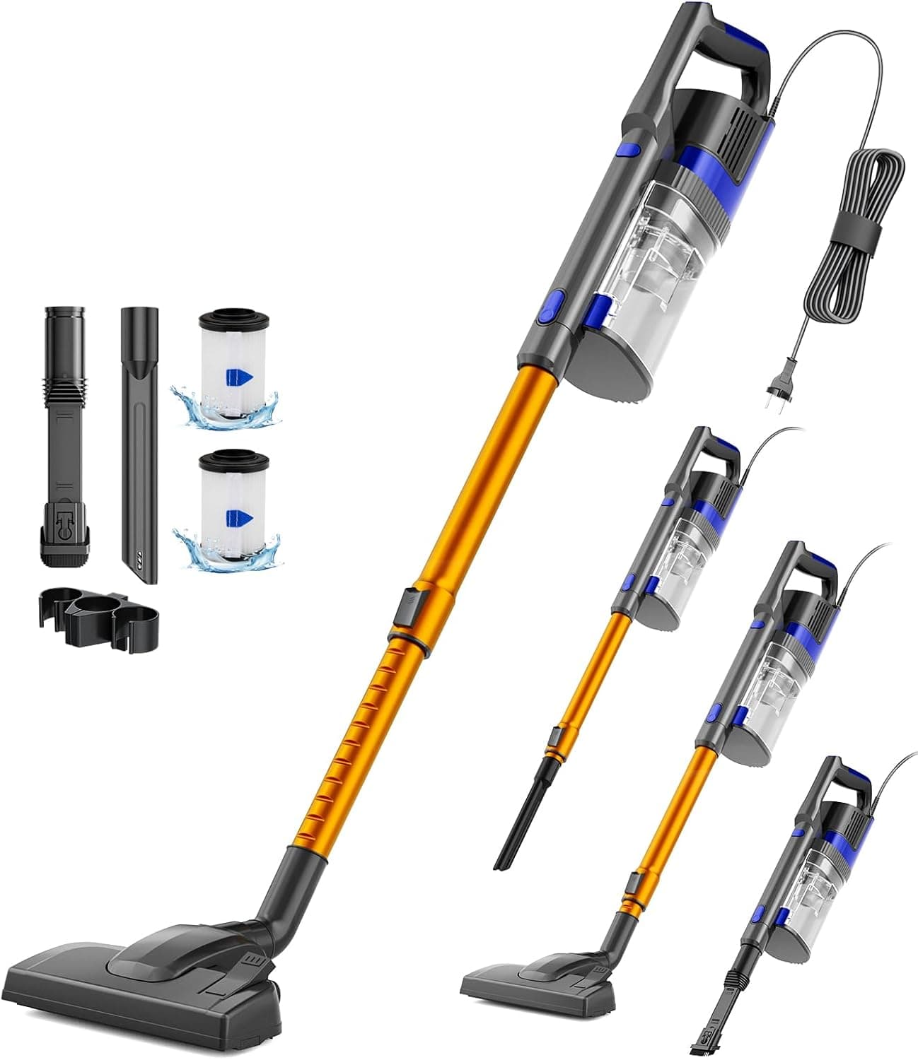 VACTechPro 60KPa/680W/7M Staubsauger, Staubsauger mit Kabel Con 800ML Pattumiera, Stielstaubsauger mit Kabel Con Design a Doppia Maniglia, Vacuum Cleaner per Pavimenti Duri, Orange