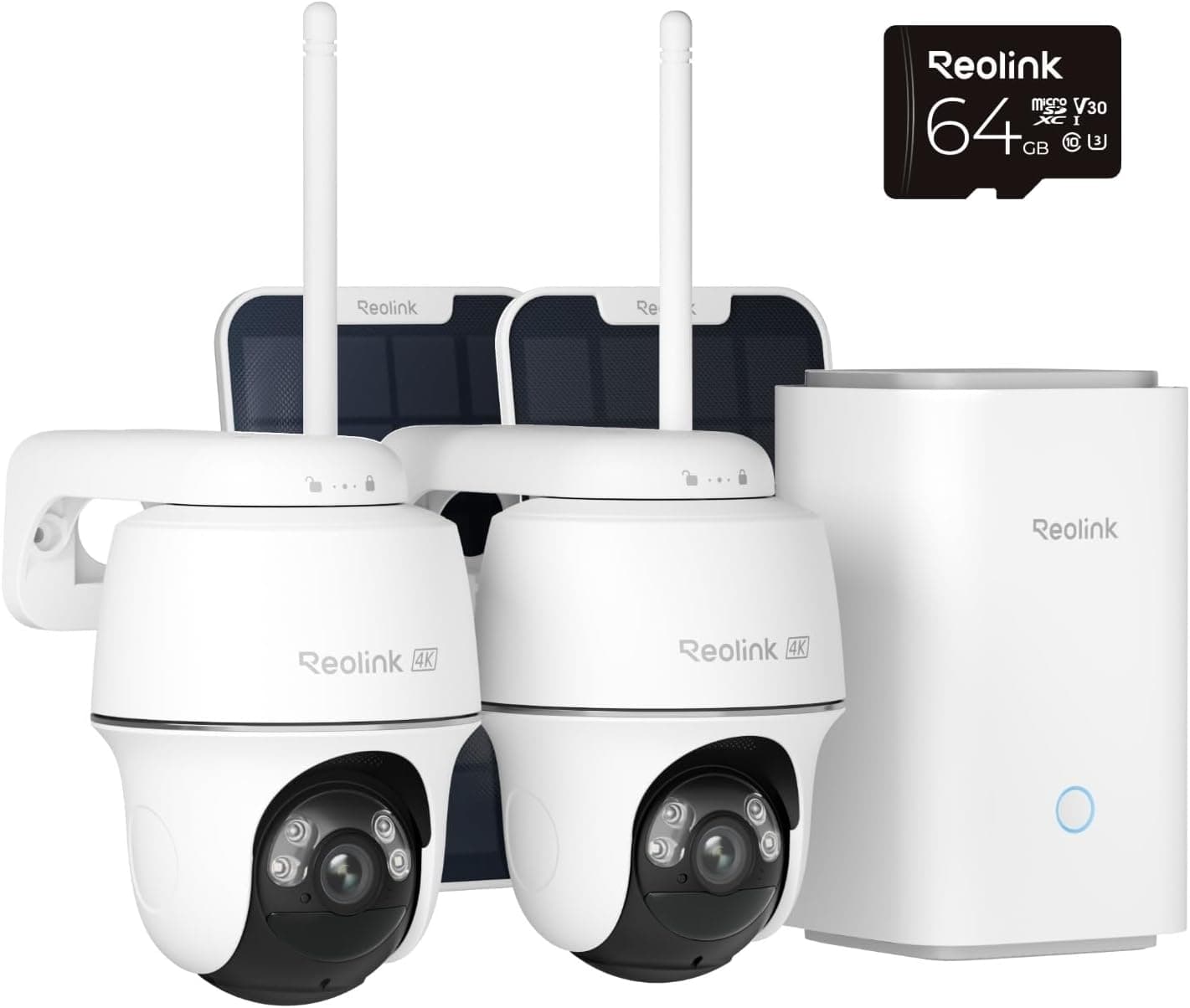 Reolink Home Hub+ 4K HD Security Camera Outdoor Wireless Kit, Argus PT Ultra+Solar Panel Home Security System, 64GB Local Storage, No Subscription Fee, 360° Surveillance, Night Vision, 2.4/5 GHz WiFi