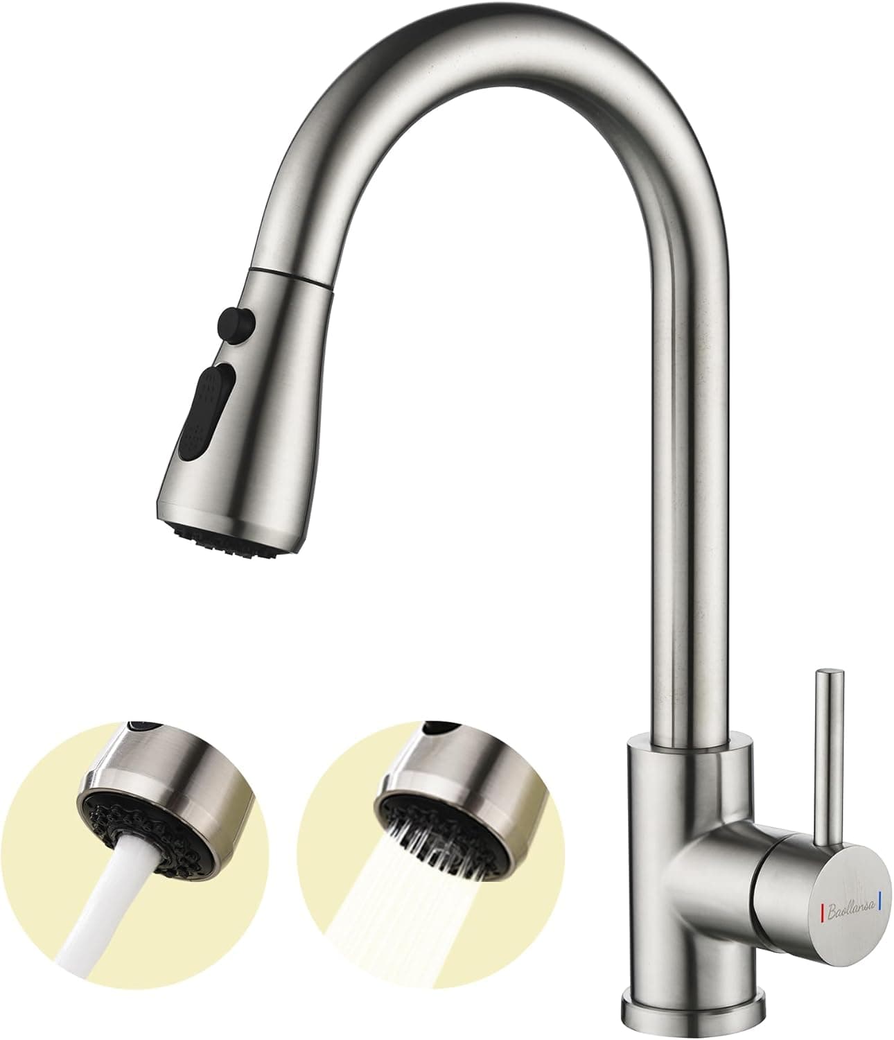Wasserhahn Küche Ausziehbar,Hochdruck Küchenarmatur mit Herausziehbarer Brause Mischbatterie Küche mit 3 Funktionen 360°Drehbar,Kitchen Faucet Zwei Sprühfunktionen (Gebürstet)