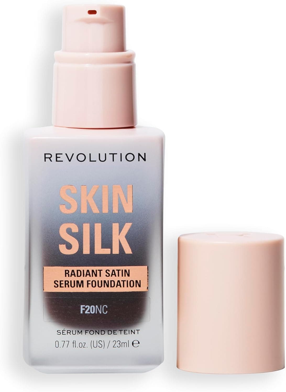 Makeup Revolution, base de suero de seda para la piel, cobertura ligera a media, contiene ácido hialurónico, F20, 23 ml
