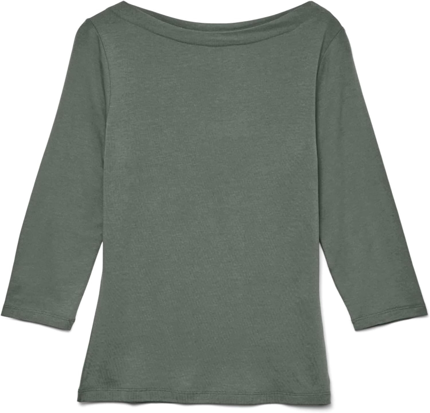 VERO MODA Camiseta elástica de Manga 3/4 para Mujer Cuello de Barco básico Top Ajustado de Manga Larga de Ajuste Regular VMPANDA