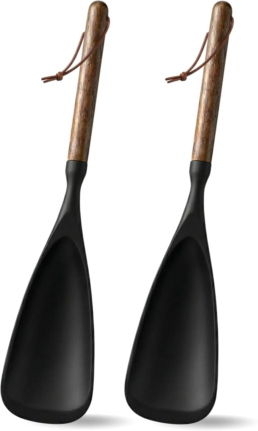 Silicone Spatula Cooking Spoon 2 Pcs with Wood Handle Great for Cooking and Serving Sturdy BPA-Free Matte Silicone Suitable for Mixing and Scrape (Black)