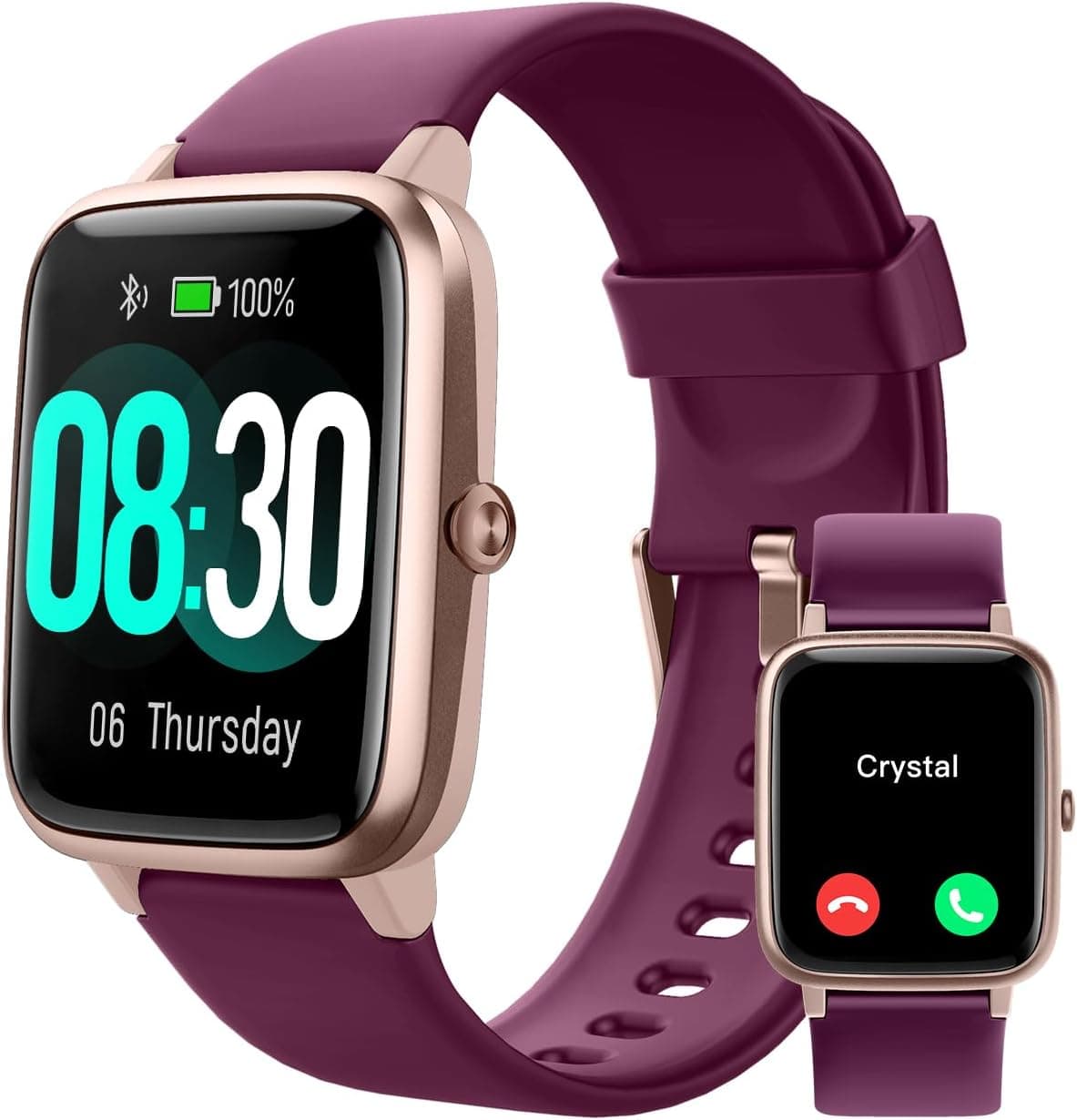 GRV Smartwatch da donna con chiamata touch screen orologio sportivo podometro cardio impermeabile IP68 notifica messaggio tracker di attività cronometro monitoraggio del ciclo per Android iOS viola