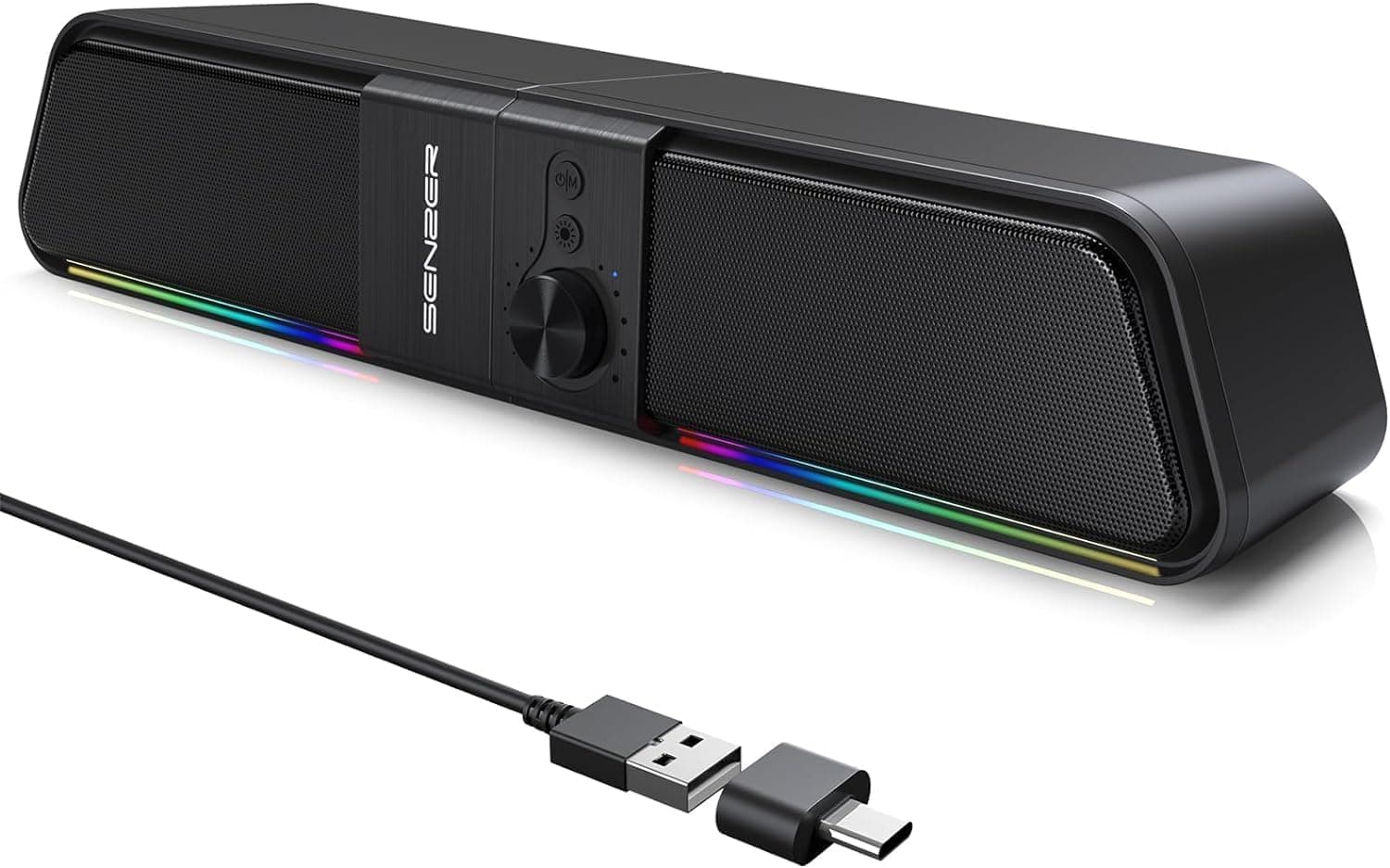 Senzer CS20 Pc Speaker, Usb Powered Desktop Speaker Computer Speakers with Flowing LED Bluetooth Gaming SoundBar Speaker for Laptop Desktop Monitor (Not 3.5 mm Jack)