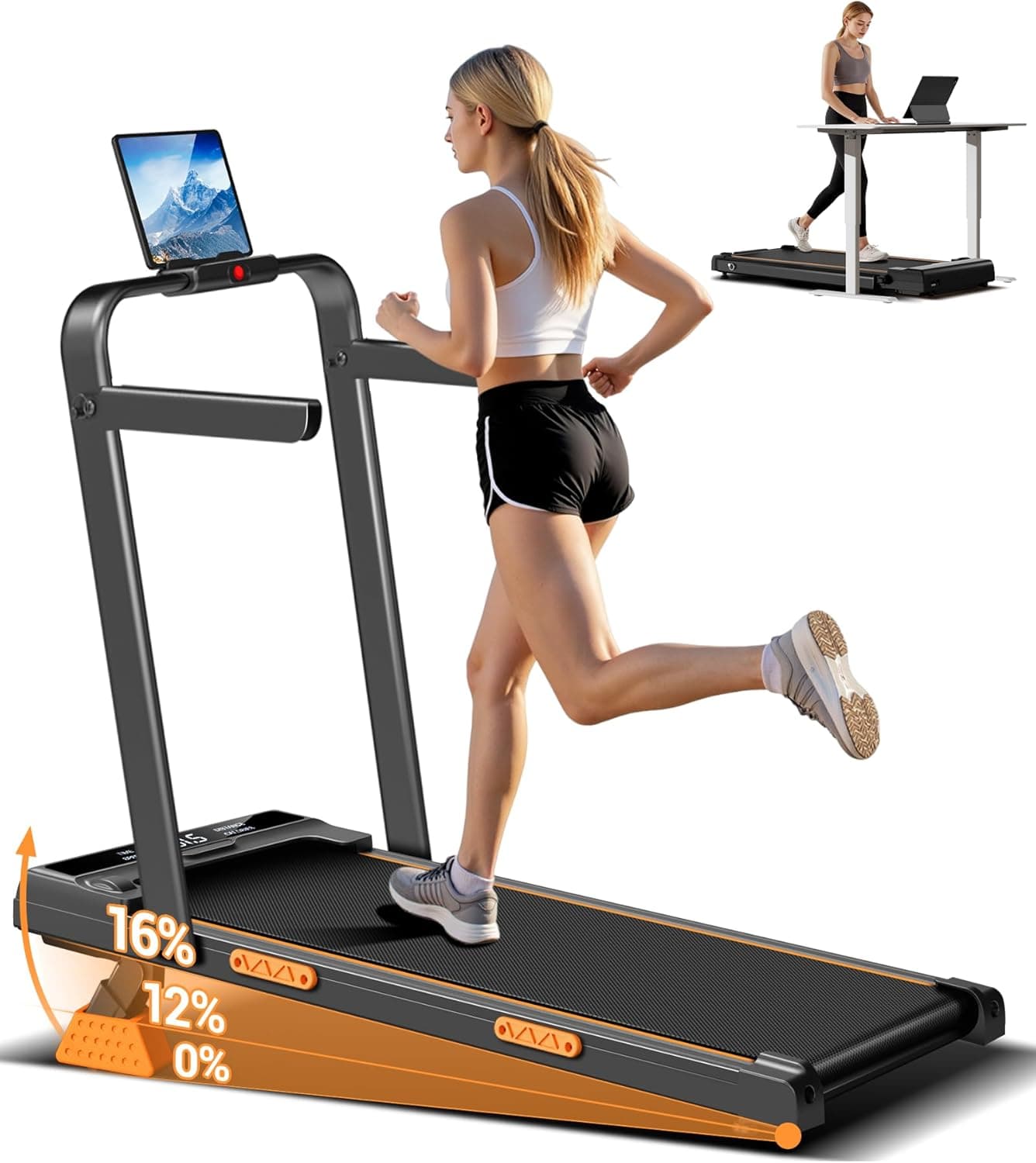 LONTEK Tapis Roulant Salvaspazio Elettrico con Inclinazione 16%, 10KM/H Tapis Roulant Elettrico Pieghevole, Schermo LED, Telecomando, 3.0 CV Mini Walking Pad, Tapirulan da Casa, Carico Massima 136KG