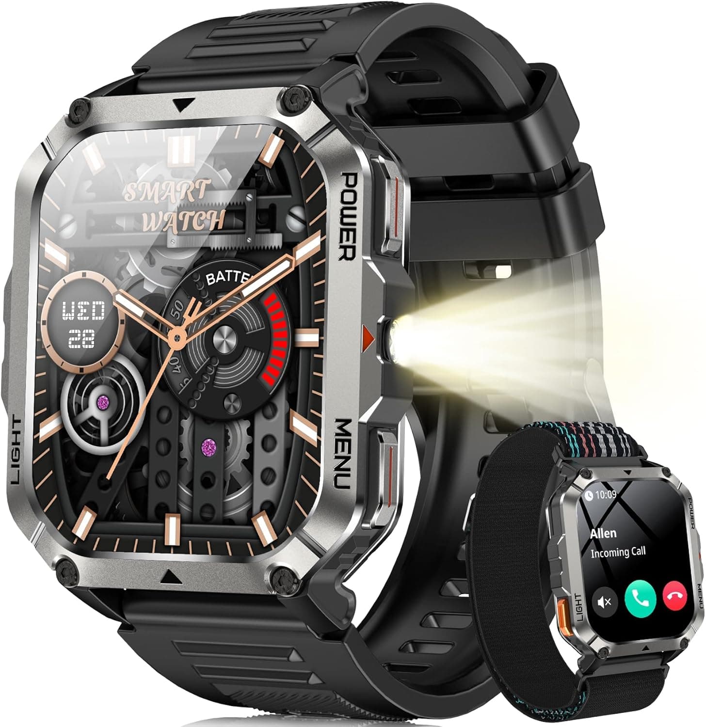 Blackview Smartwatch Uomo, 2.01" Smartwatch Militare Uomo Fitness con Chiamate Bluetooth Orologio Intelligente 115+ Modalità Sportive/900 mAh/Sonno/Cardiofrequenzimetro/Torcia/Bussola per Android IOS