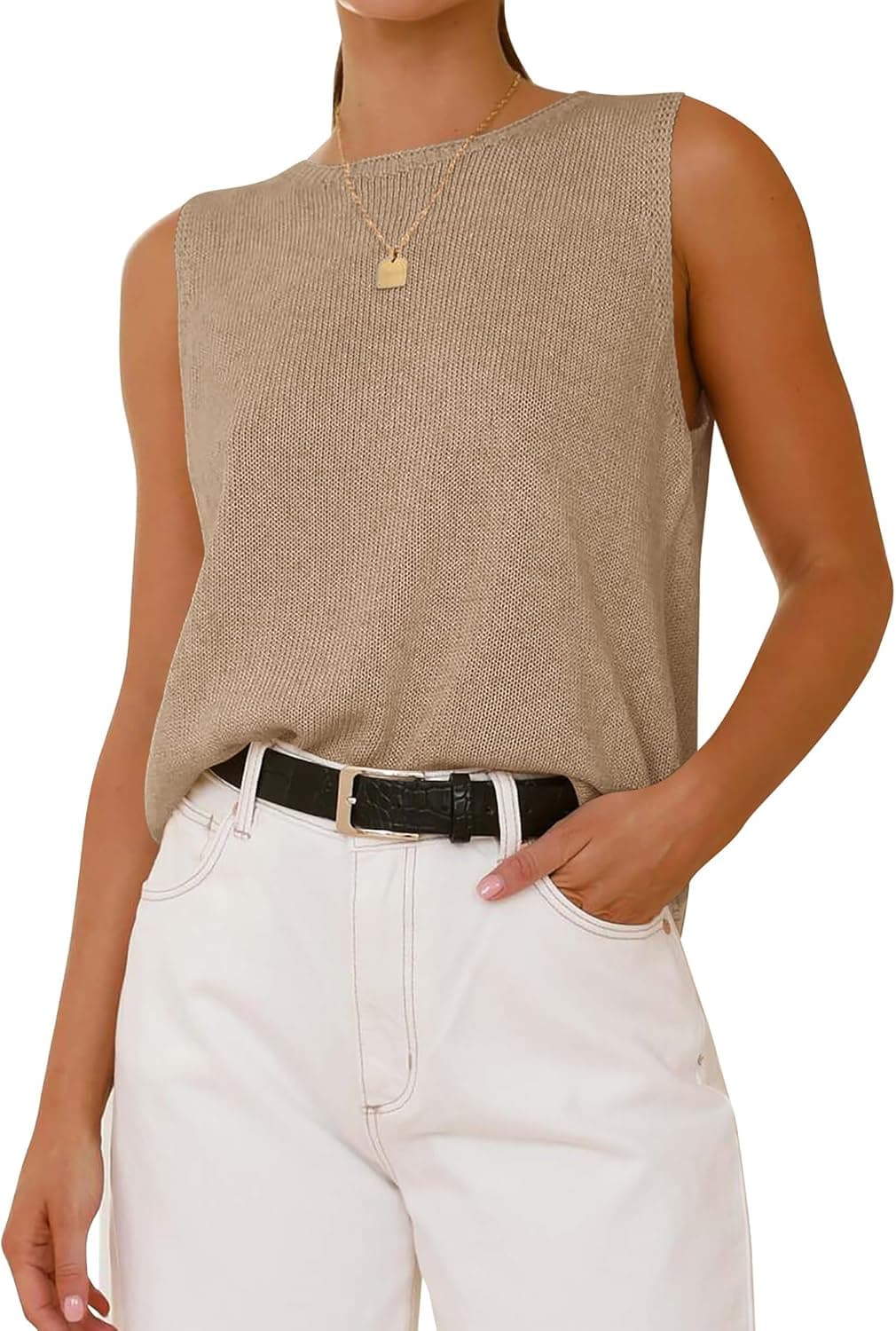 BTFBM Sleeveless Sweater Tops for Women 2026 Crew Neck Lightweight Casual Loose Tank Summer Outfits Fashion Clothing