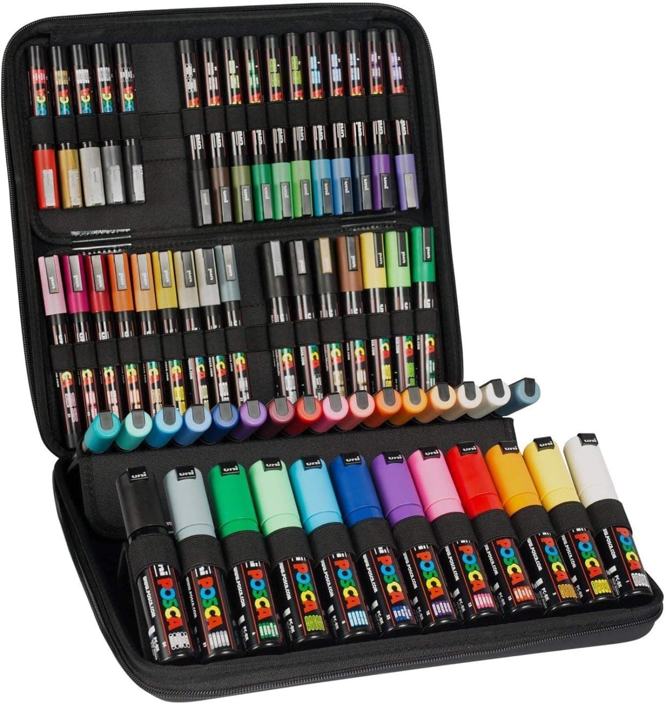 POSCA - Mitsubishi Pencil - Mallette 60 marqueurs Pointes Extra-Fines PC1MC / Fines PC3M / Moyennes PC5M / Biseautées PC8K - Marqueurs Peinture à Base d'Eau - Tout Support