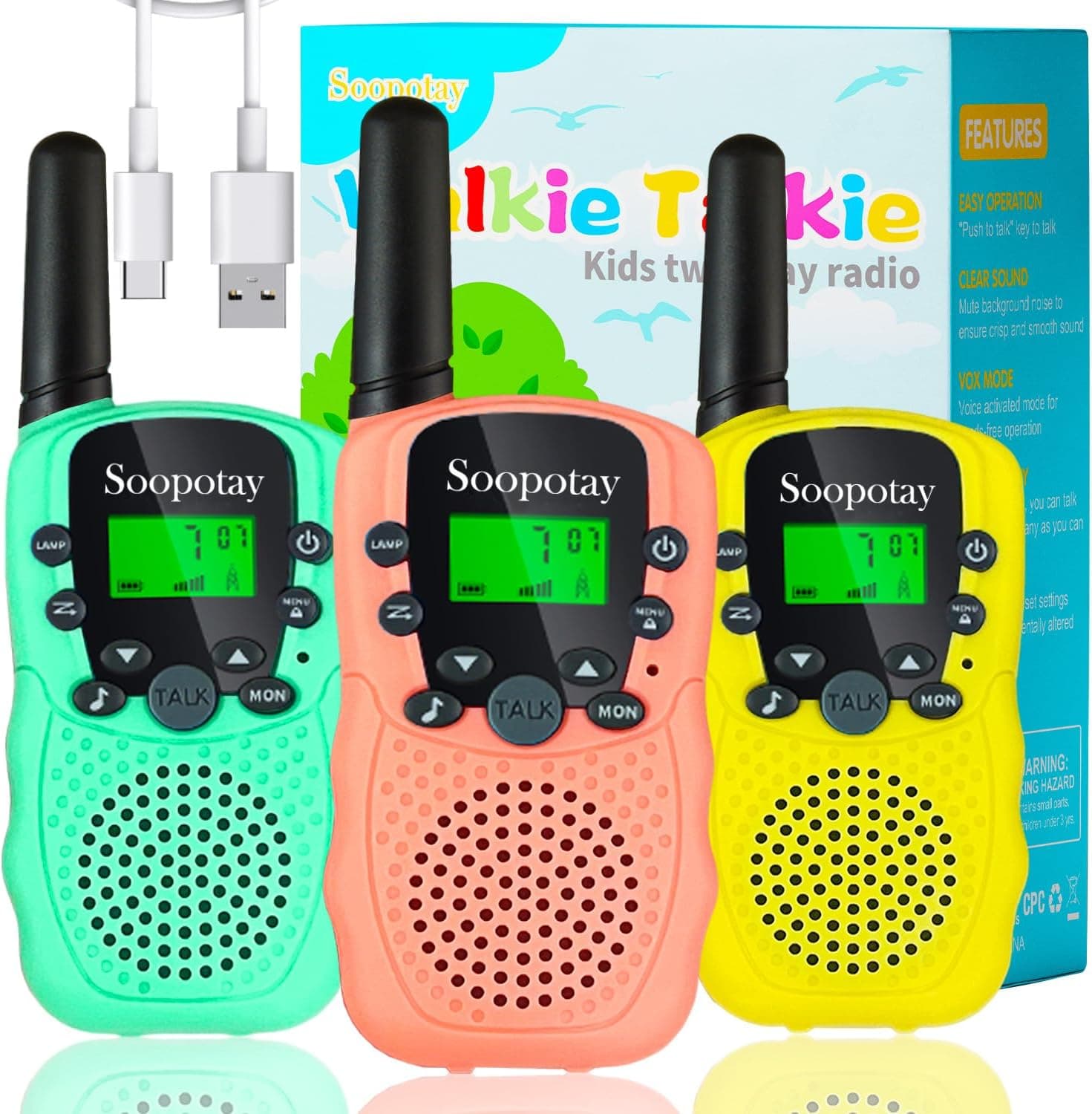 Rechargeable Walkie Talkies for Kids, Toys Gifts for Girls Boys, Kids Games Outdoor Toys for Ages 4-8-12, Built-in Flashlight, Birthday Gifts for 3 4 5 6 7 8 9 10 Year Old Girl Boys