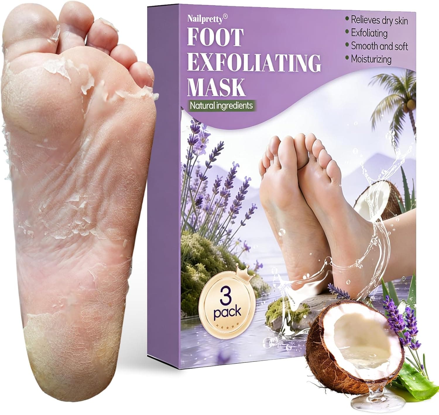 3 Paires Masque Pieds Nourrissant, Beauté des Pieds, Chaussettes Hydratantes, Relaxant et Hydratant, Masque Foot Pour Très Secs et Abîmés (Lavande, Noix De Coco, Aloès)