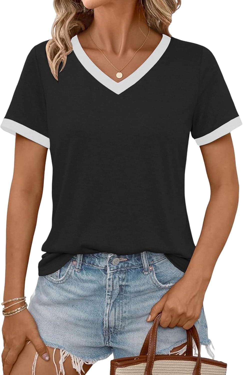 Cuptacc Tshirt Damen Sommer V-Ausschnitt Top Damen Sommer