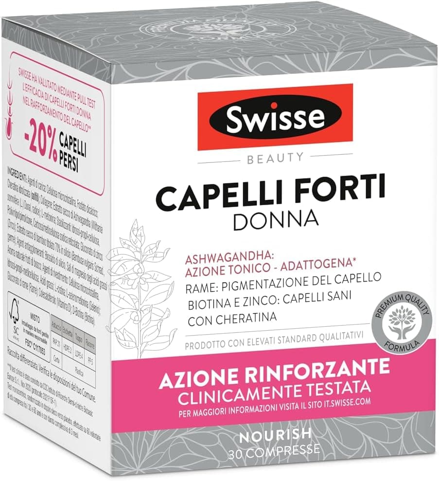Swisse Capelli Forti Donna, Integratore Alimentare che Combina Vitamine, Minerali ed Estratti di Erbe Naturali, Utili per Mantenere la Forza del Capello, 30 Compresse da 1460 mg