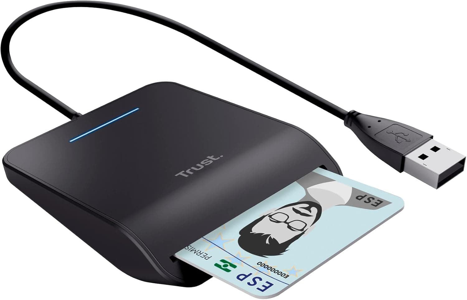 Trust Primo Lector DNI Electrónico USB, Lector de Tarjetas DNI para la Identificación Personal, Cumple con FIPS 201, FIPS TAA e ISO 7816 Clase A, B, C, Cable de 100 cm, Mac y Windows - Negro